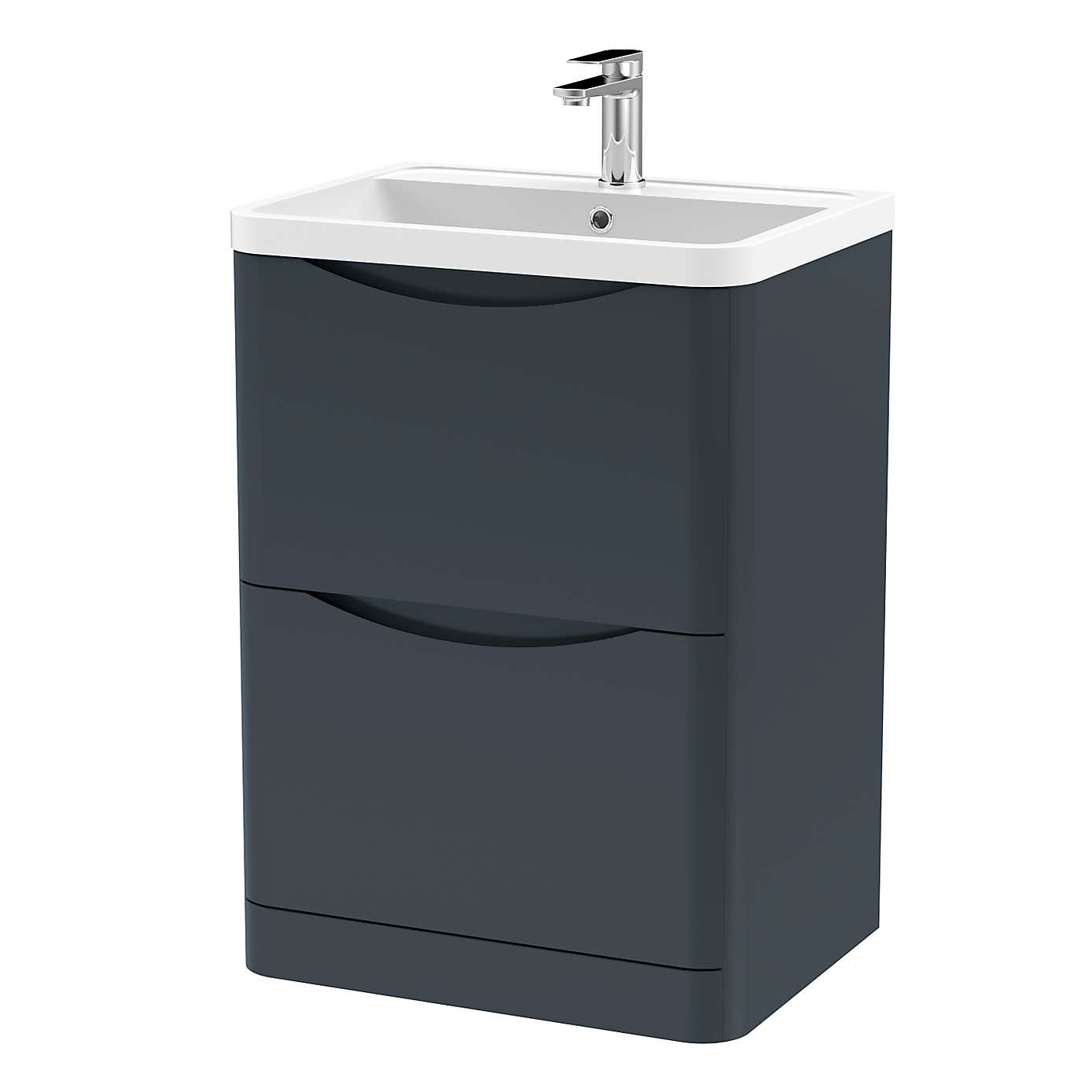 Lunar Floor Standing 2 Drawer Vanity Unit with Polymarble Basin