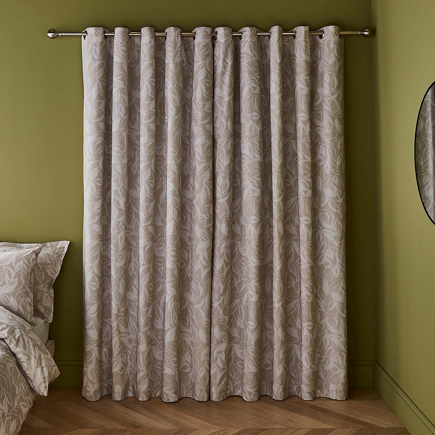 Sketched Leaves Cotton Blackout Eyelet Curtains