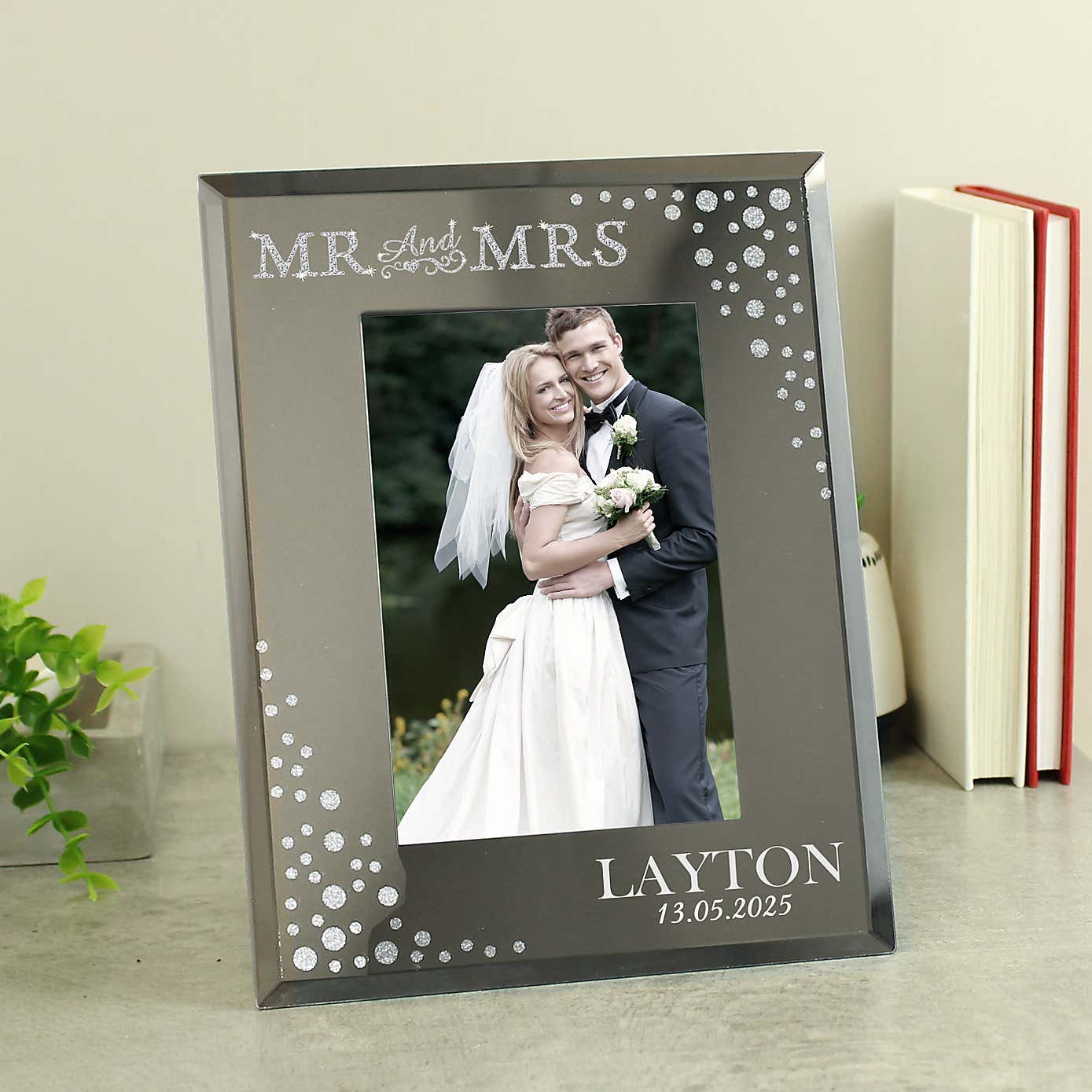 Personalised Mr and Mrs Diamante Glass Photo Frame
