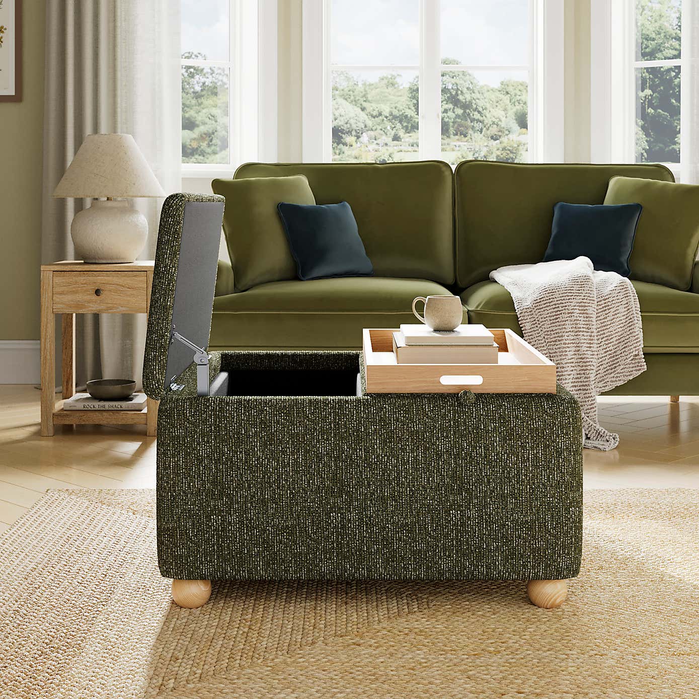 Elma Mixed Boucle Tray Table Ottoman