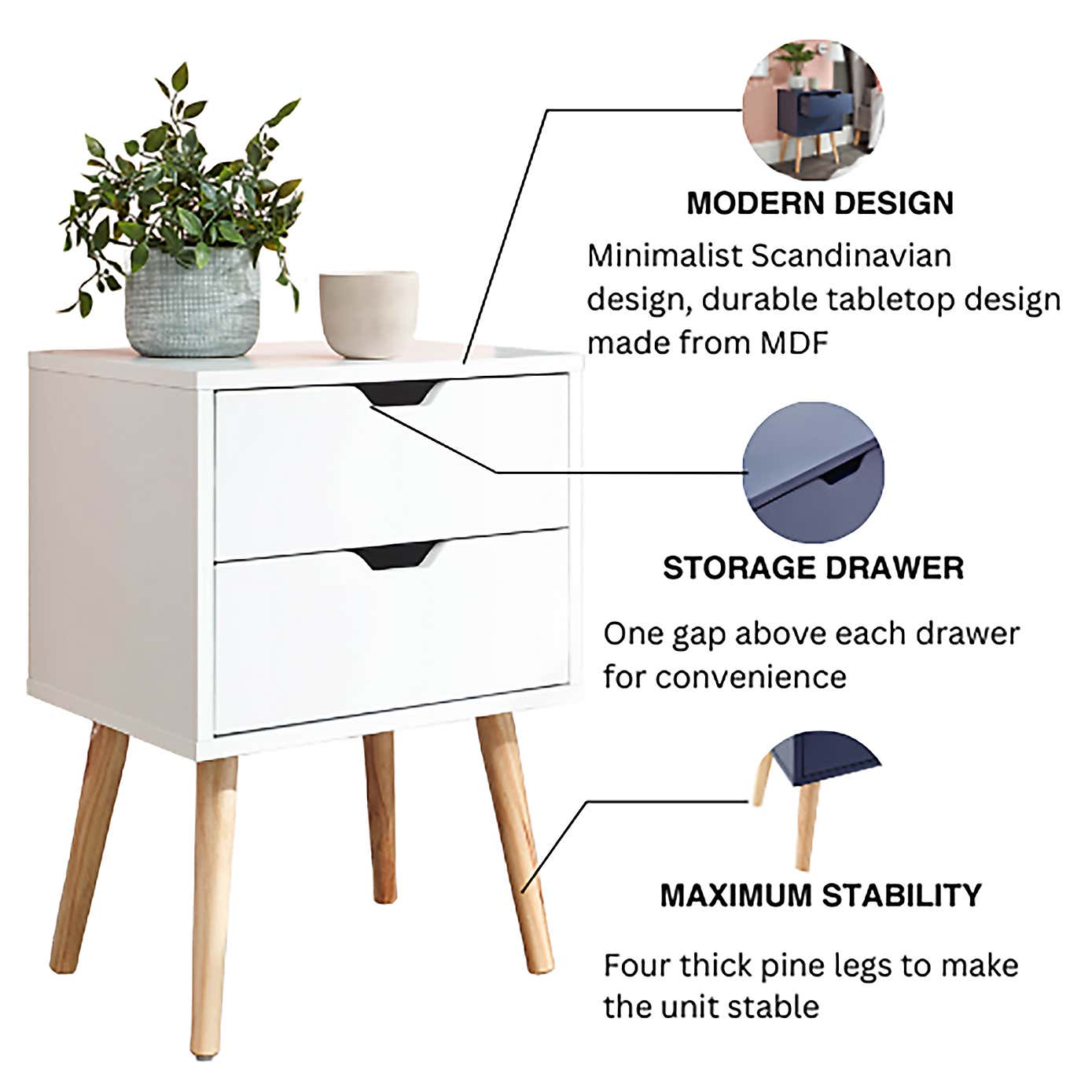 Nyborg 2 Drawer Bedside Table