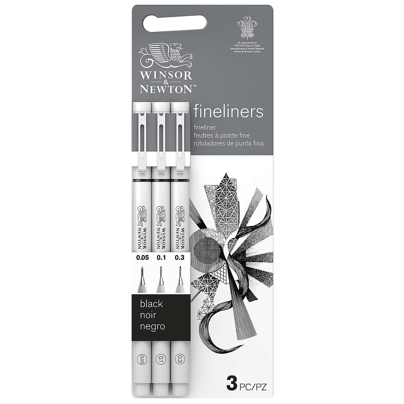 Winsor & Newton Set of 3 Small Black Fineliner Pens