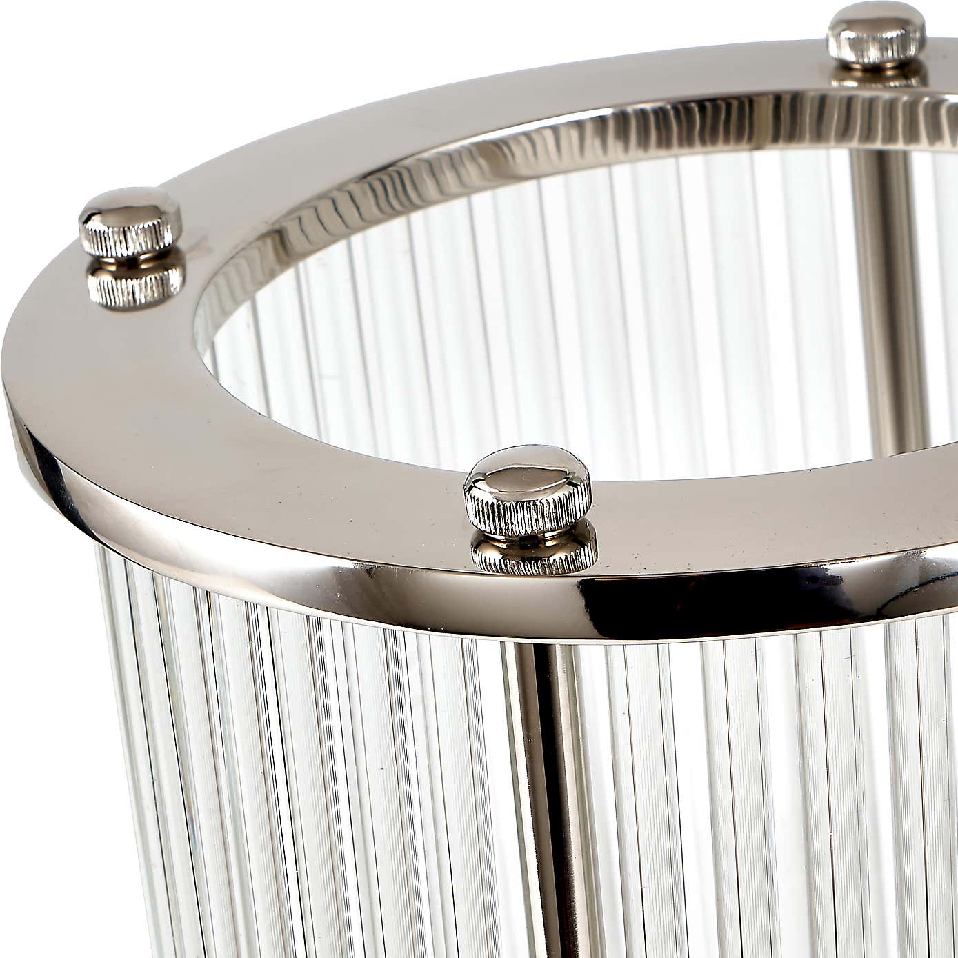 Silver & Ribbed Glass Hurricane Candle Holder