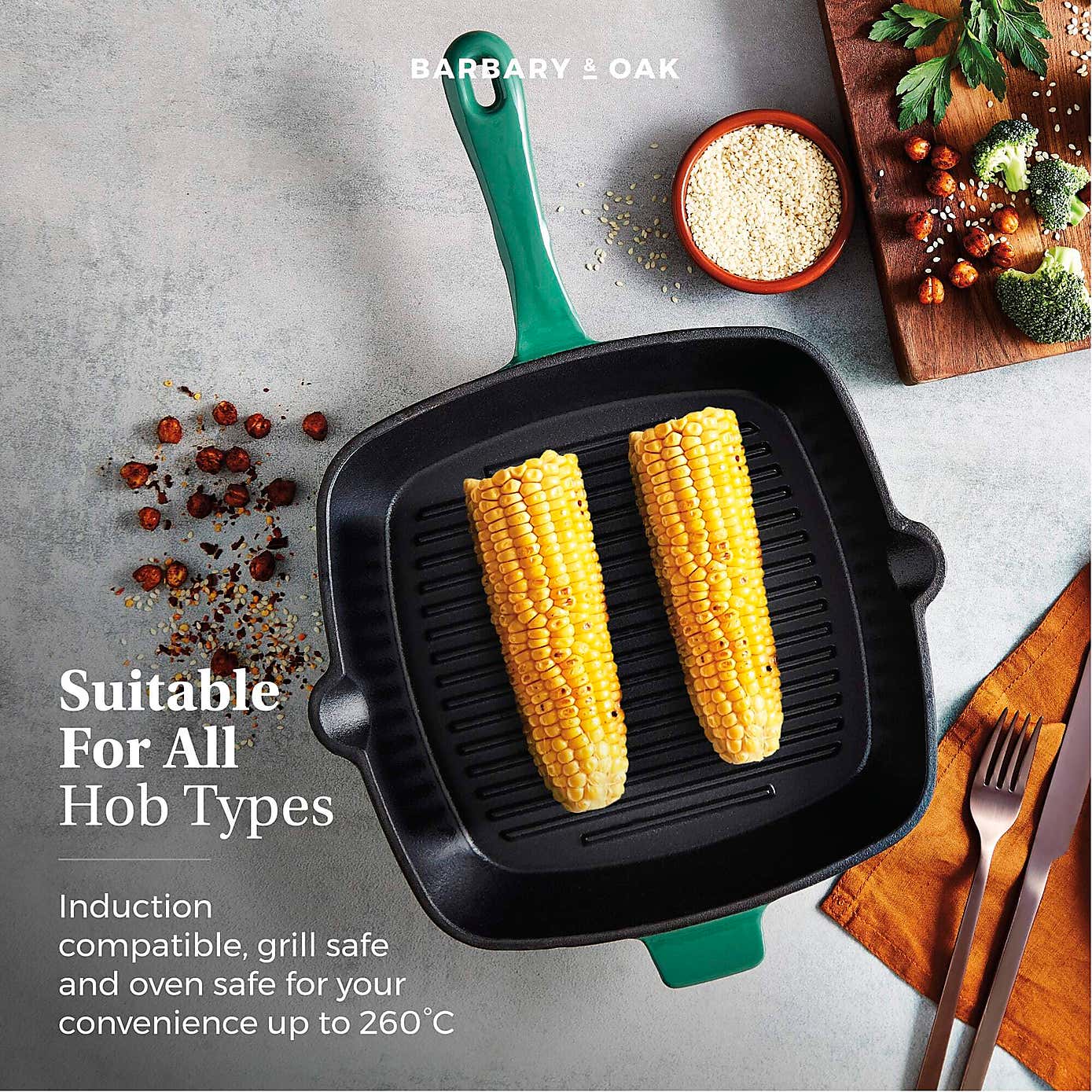 Barbary & Oak Cast Iron Grill Pan, 23cm