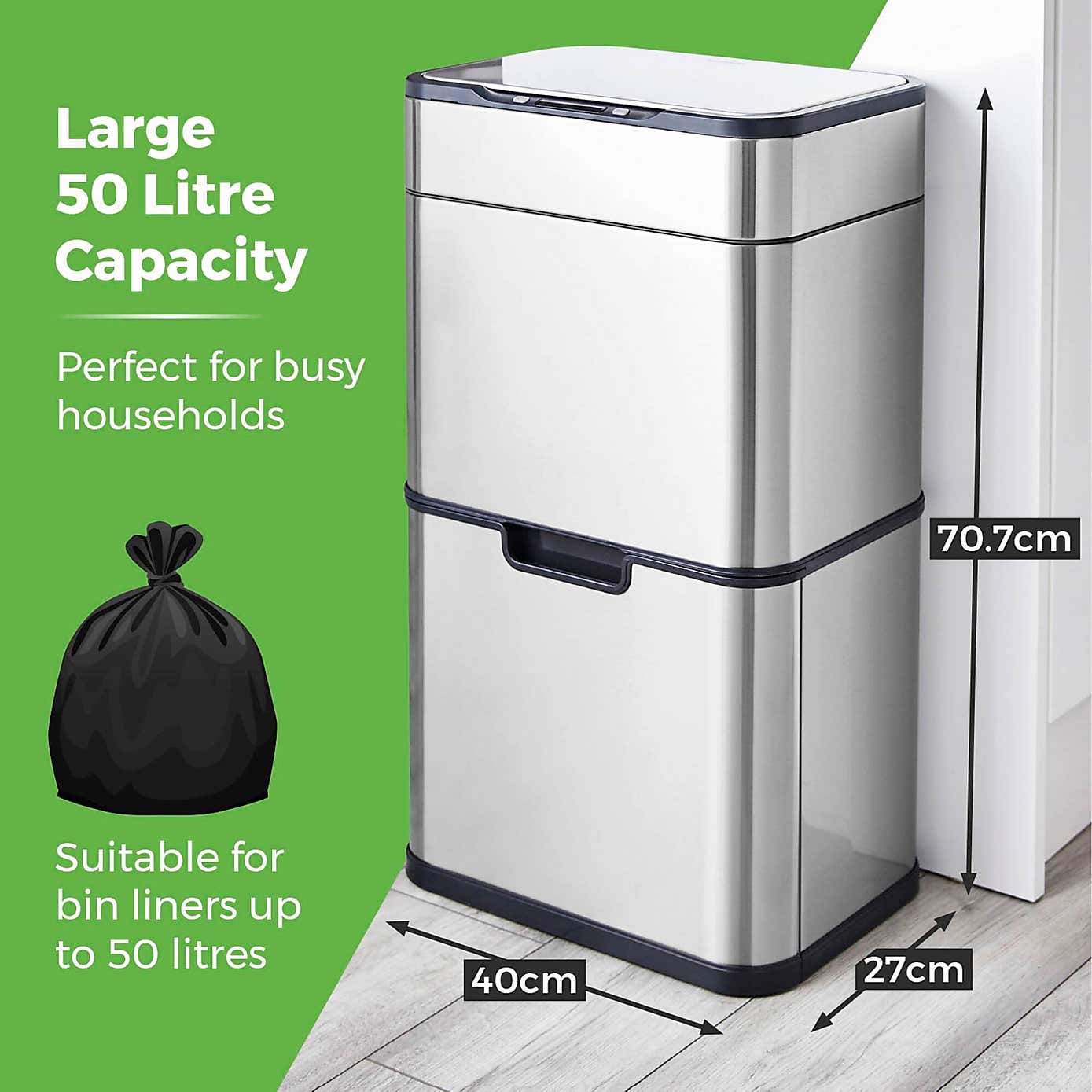 Tower 50L Ozone Recycling Sensor Bin