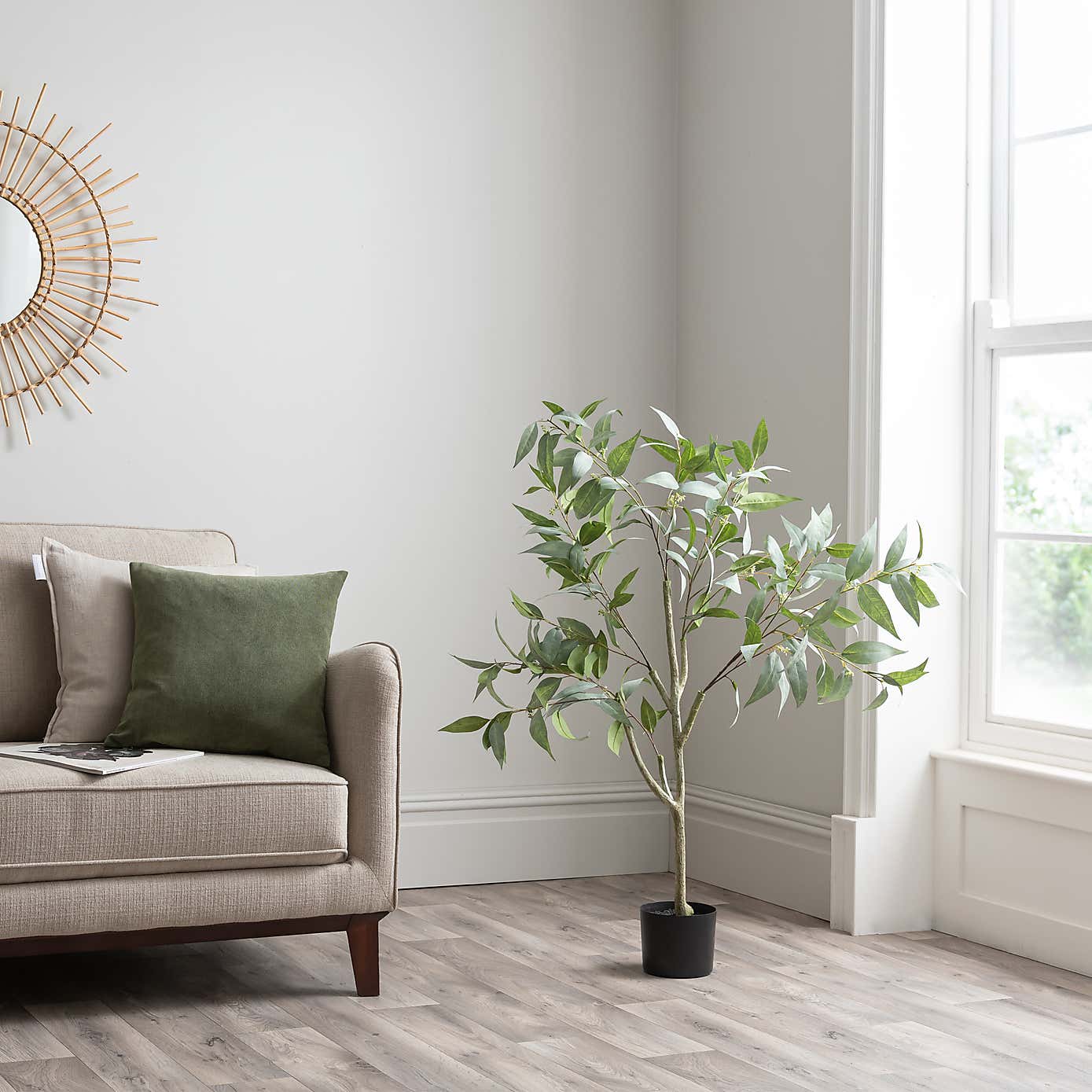 Artificial Green Seeding Gum Tree in Black Plant Pot