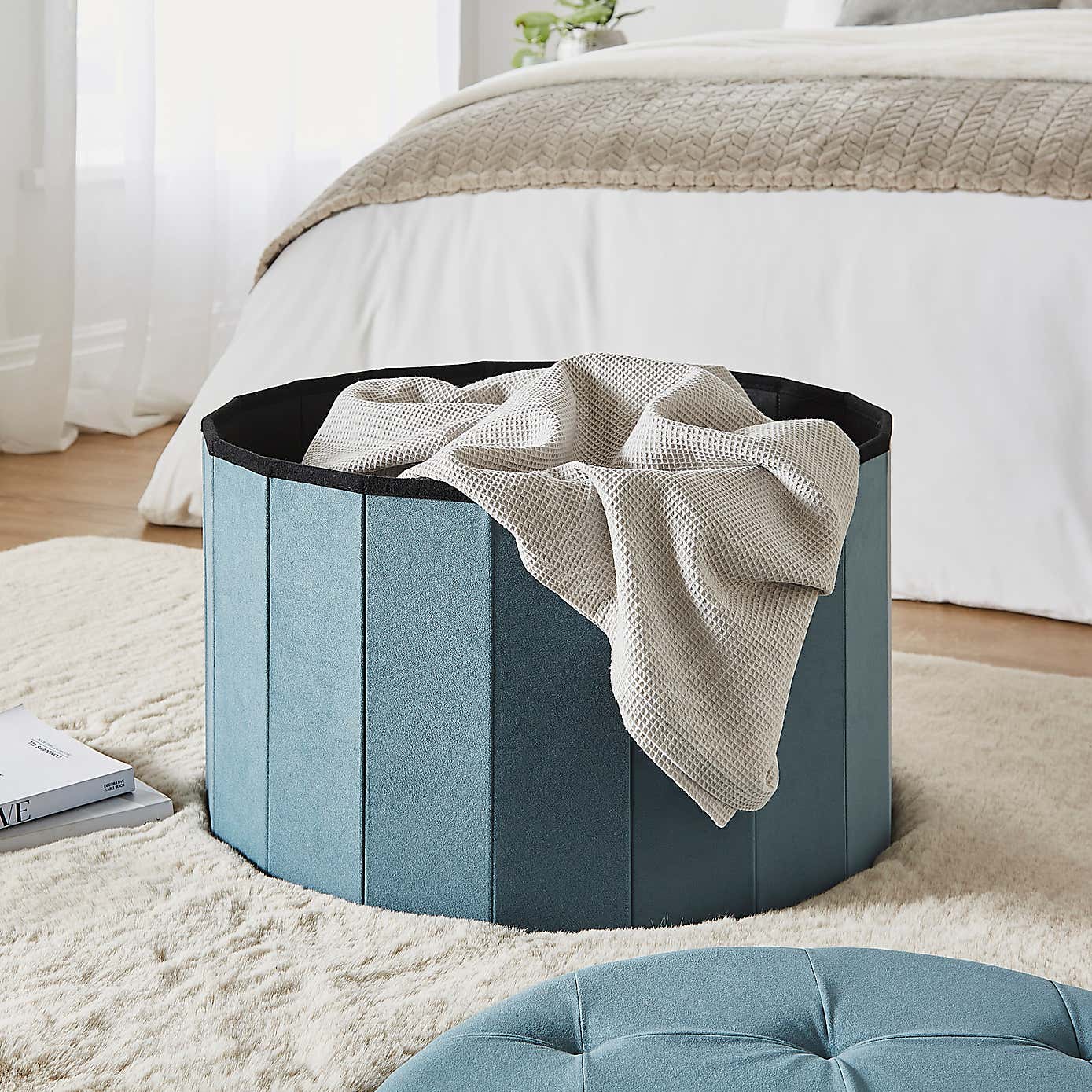 Smart Industrial Large Round Footstool Pacific Velvet