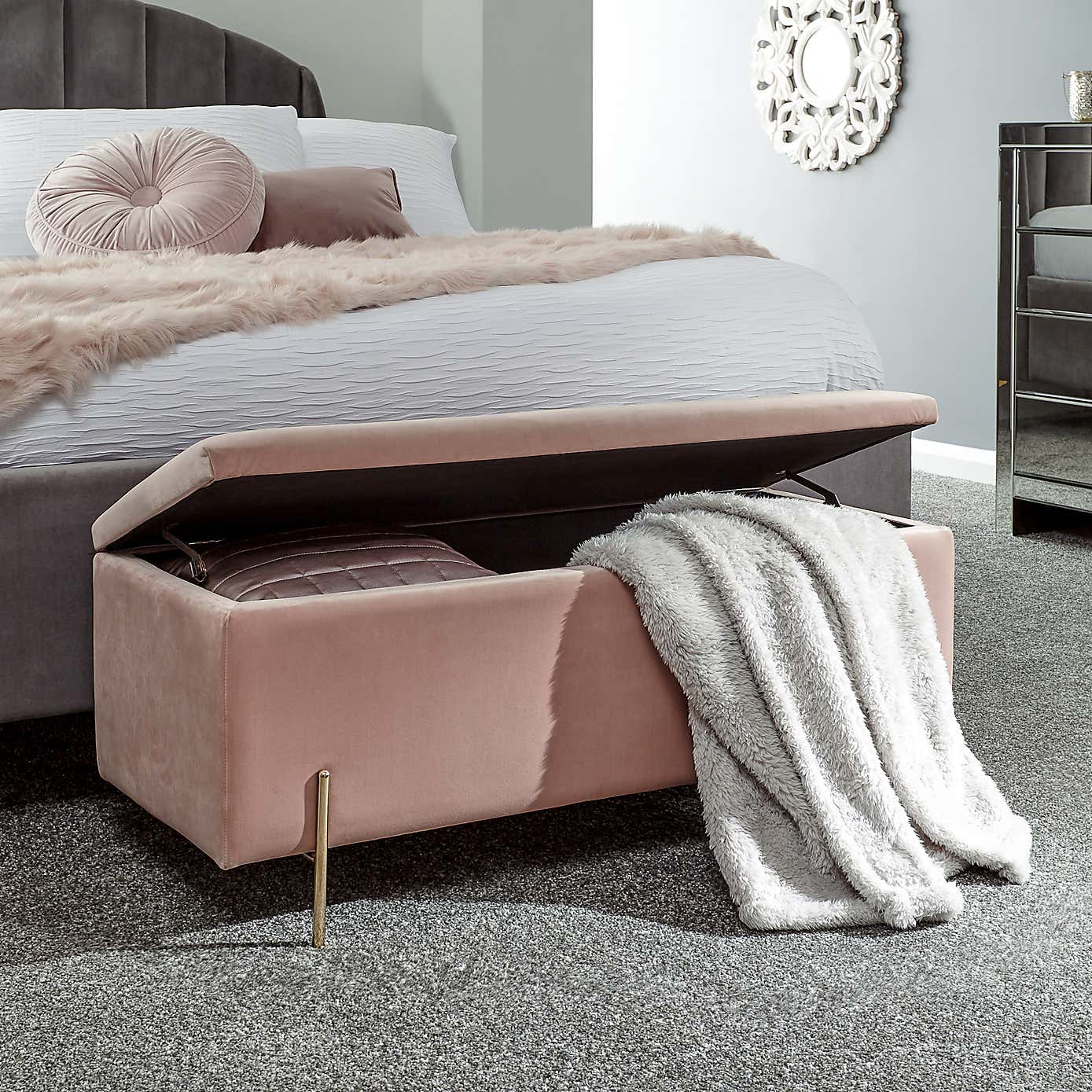 Mystica Velour Ottoman Storage Bench