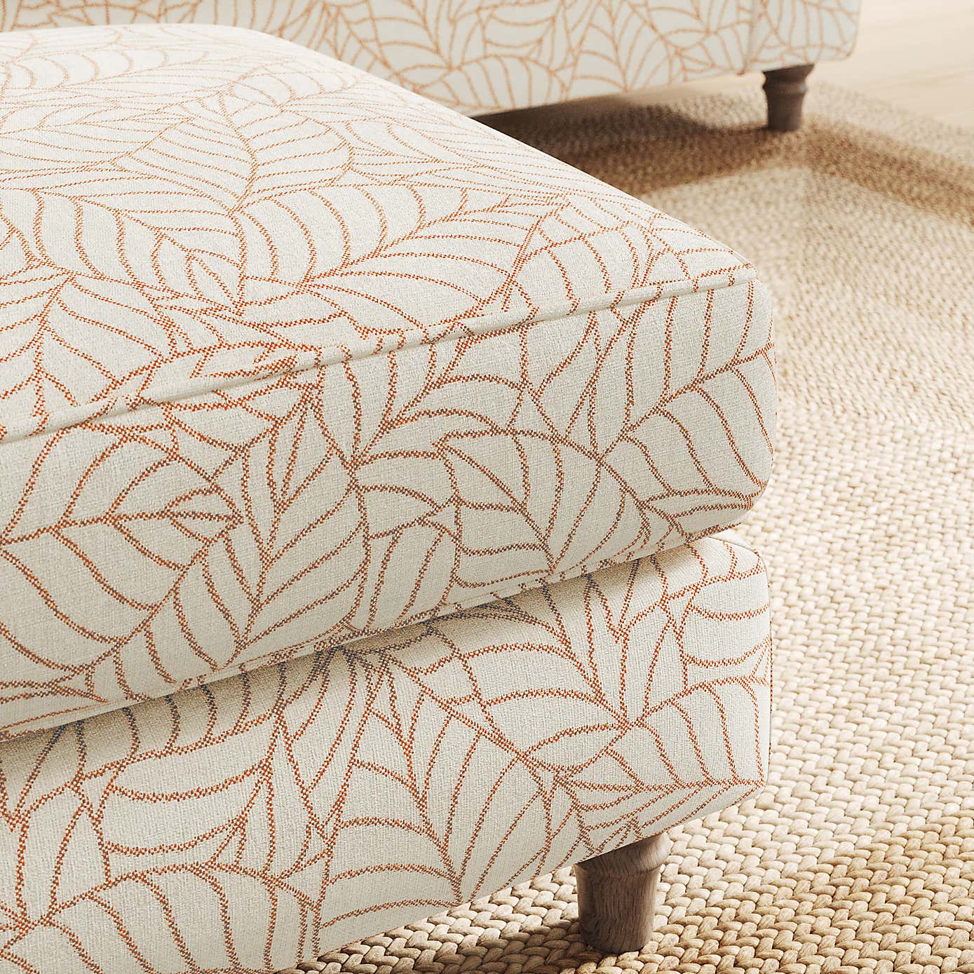Flori Footstool, Leaf Print Fabric