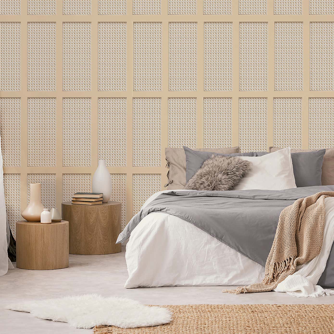 Cane Panel Panelling Wallpaper