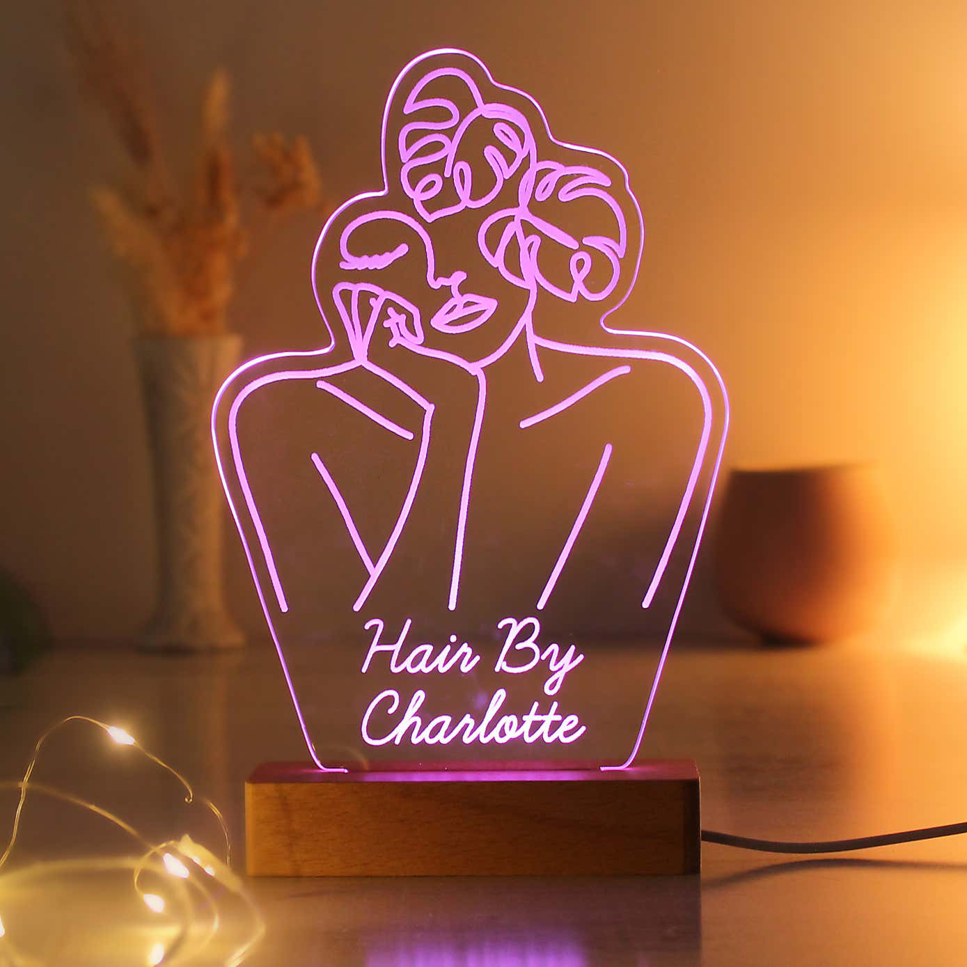 Personalised Fleur Line Art Wooden Based LED Light