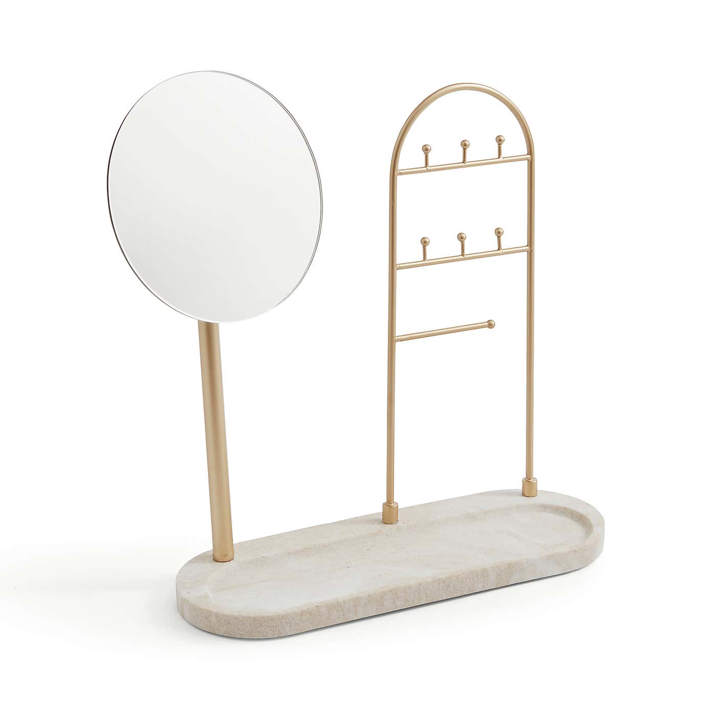 Freestanding Marble Round Dressing Table Mirror with Jewellery Storage