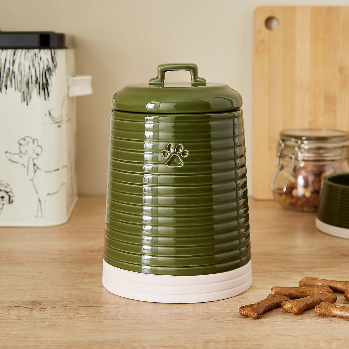 Olive Glaze Pet Treat Jar