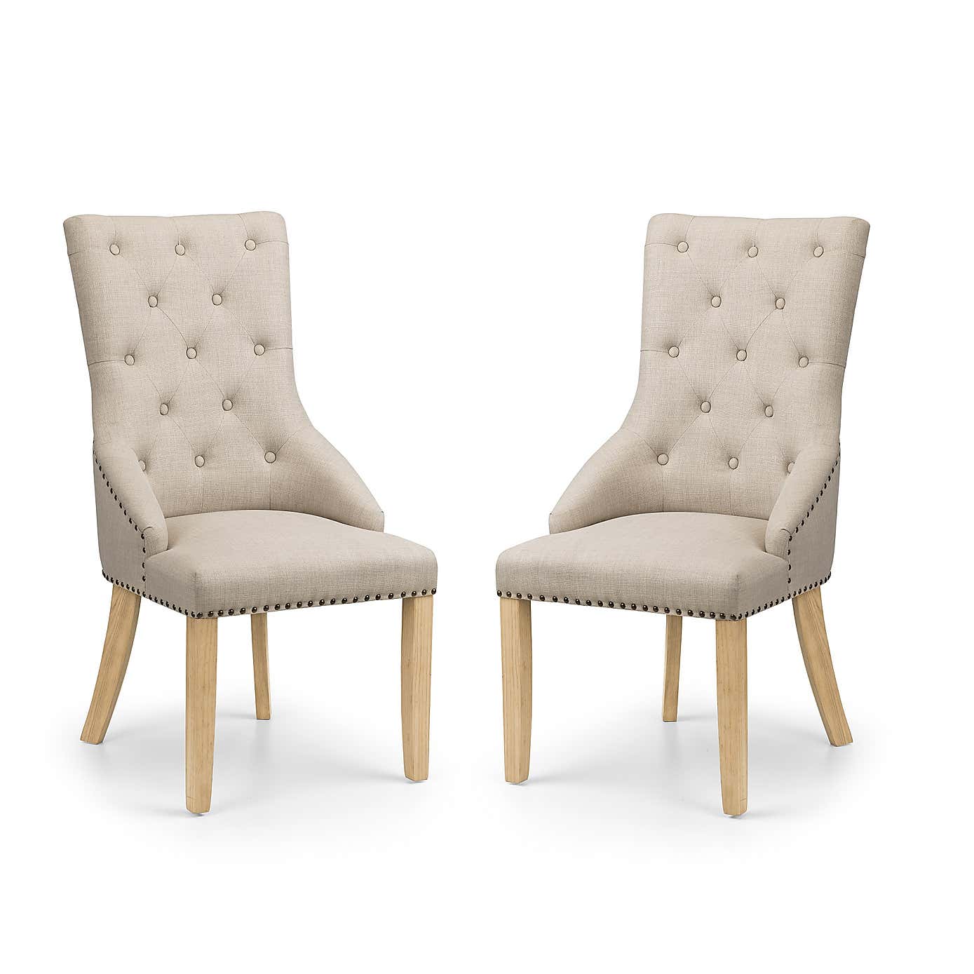 Loire Set Of 2 Button Back Dining Chairs, Linen