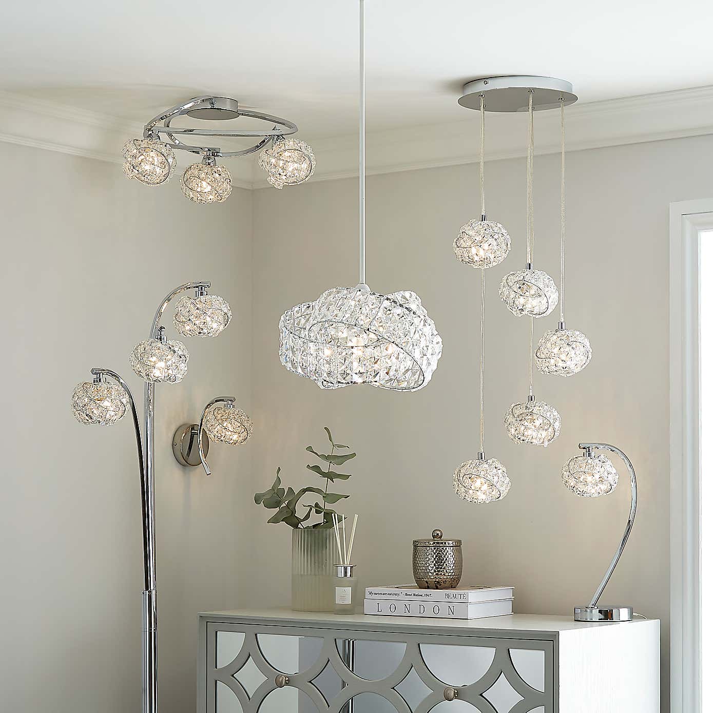 Cecilie 3 Light Crystal Semi-Flush Ceiling Fitting