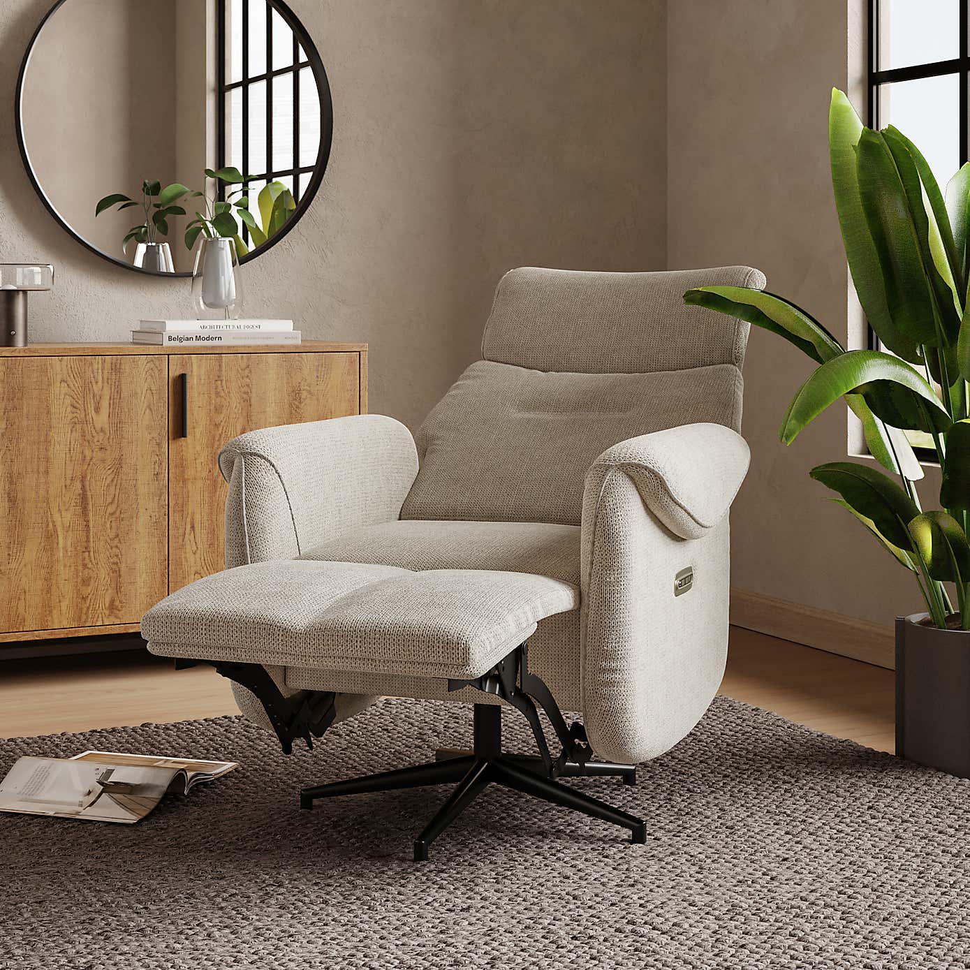 Silas Fabric Recline Swivel Chair