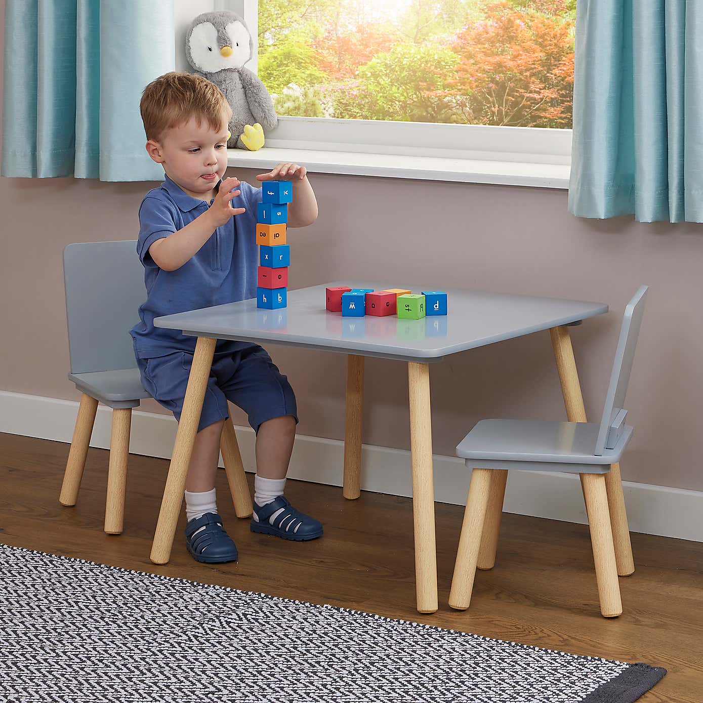 Liberty House Kids Table And Two Chairs Set, Pine