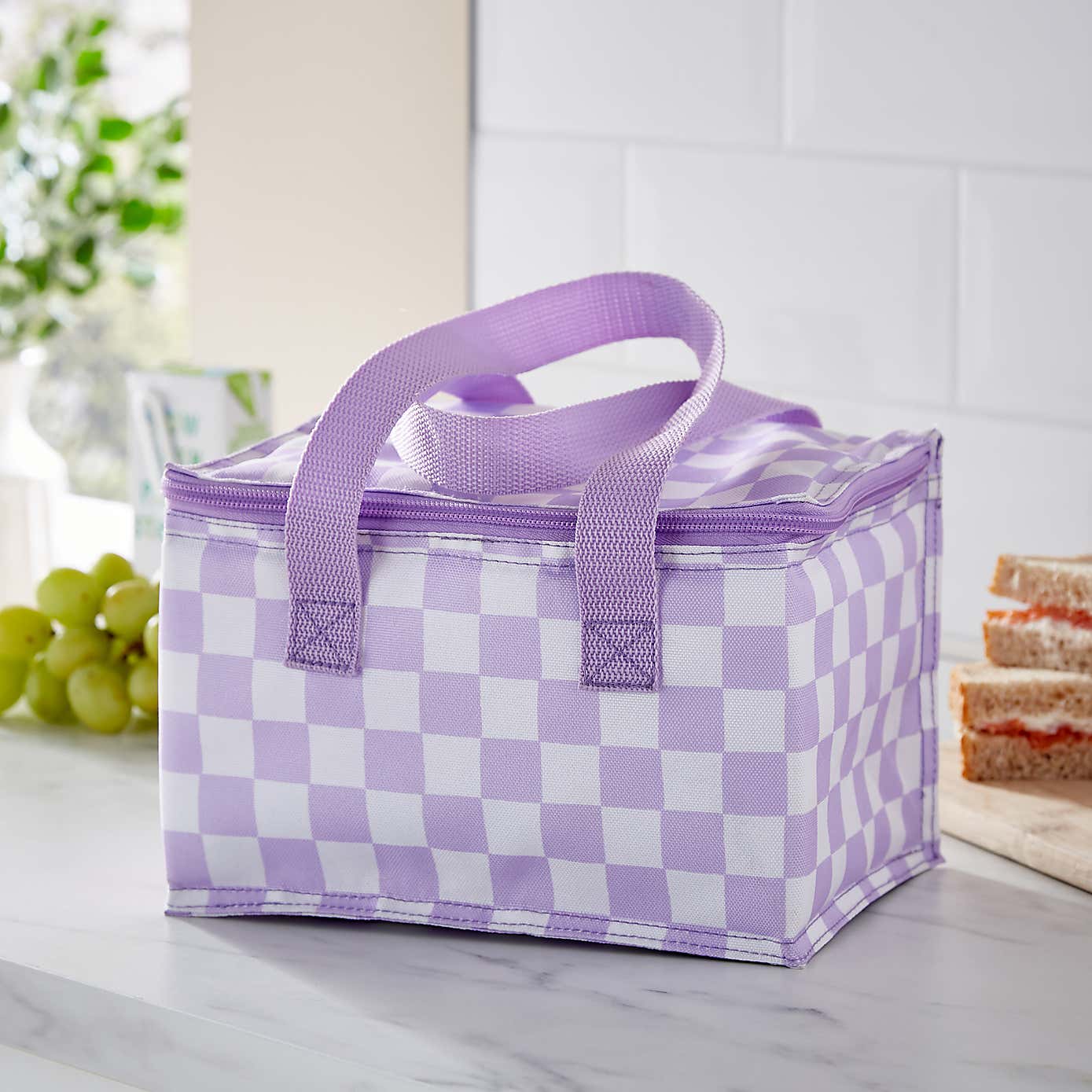 Checkerboard Lilac Sqaure Lunch Bag