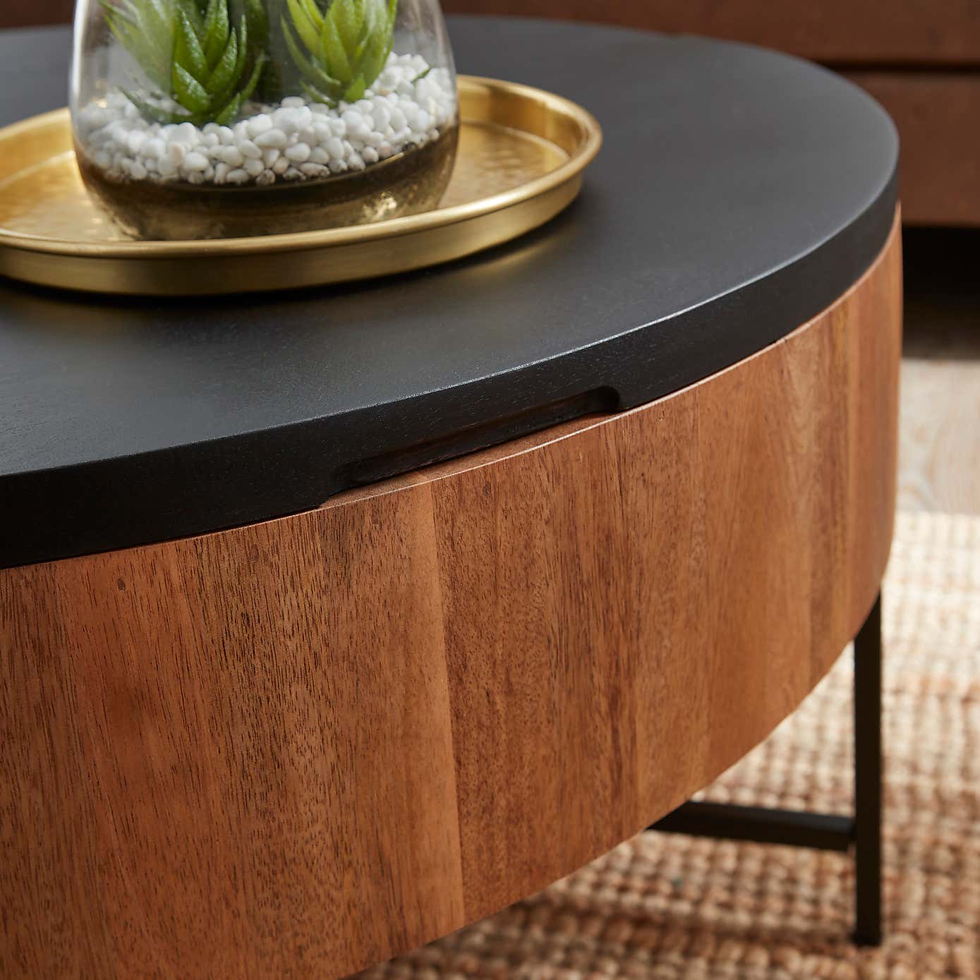 Jaya Round Mango Wood Storage Coffee Table
