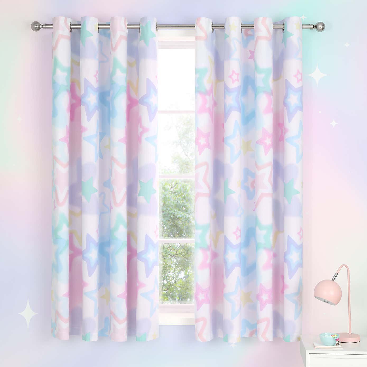 Catherine Lansfield White Ombre Stars Eyelet Curtains