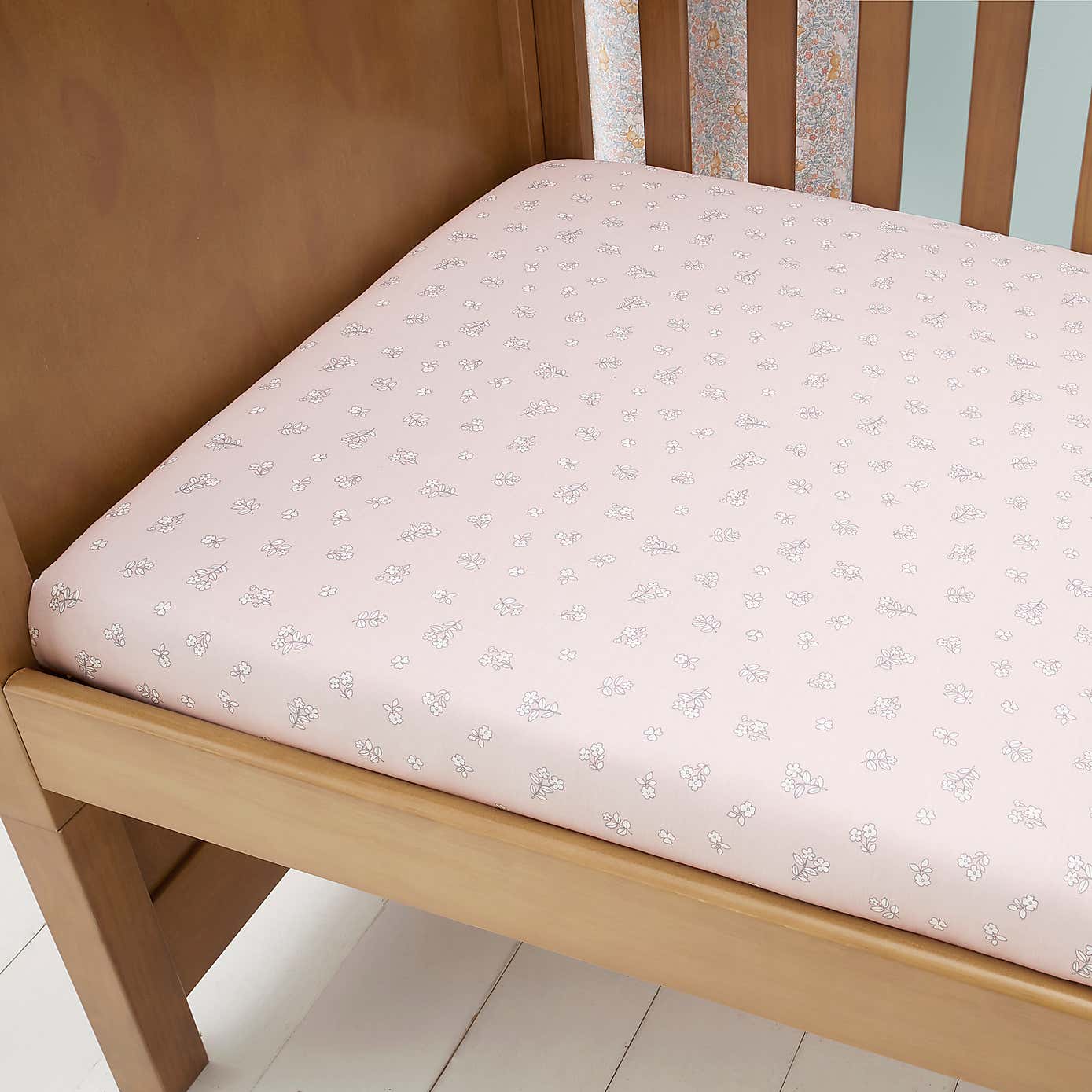 Set of 2 Ditsy Bunny Pink 100% Cotton Fitted Sheets