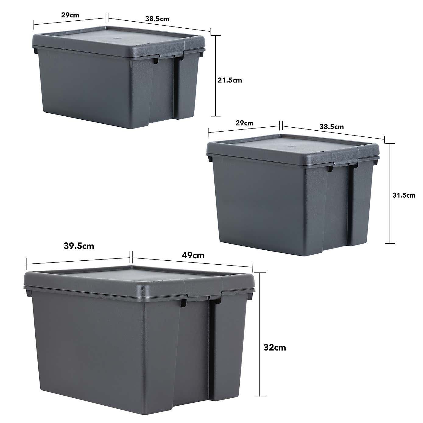 Wham Bam 4 Piece Black Multisize Heavy Duty Box & Lid