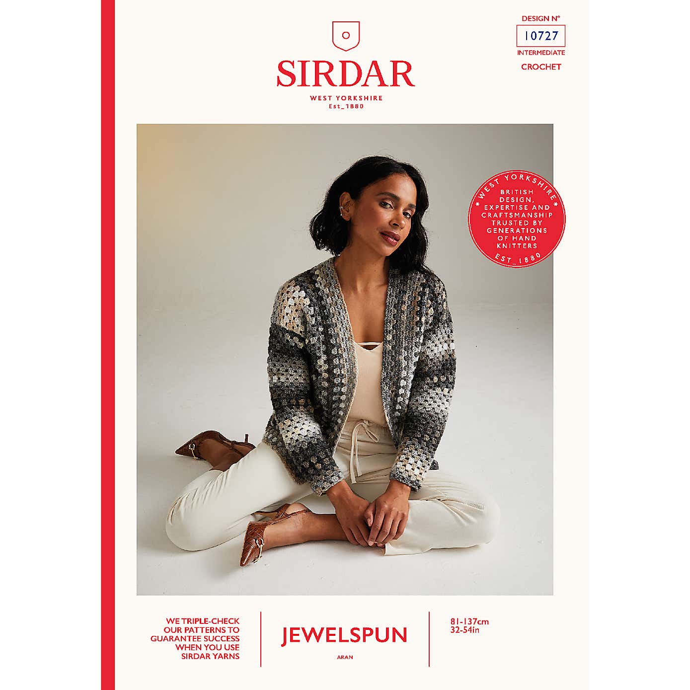 Jewelspun Aran Moon and Stars Cardigan Crochet Pattern Leaflet