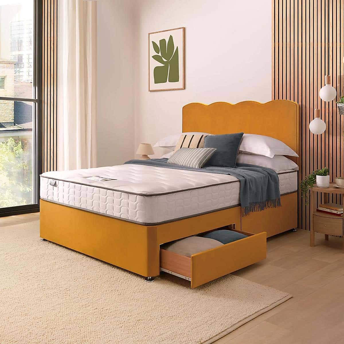 Silentnight 2 Drawer Divan Bed With Velvet Wave Headboard