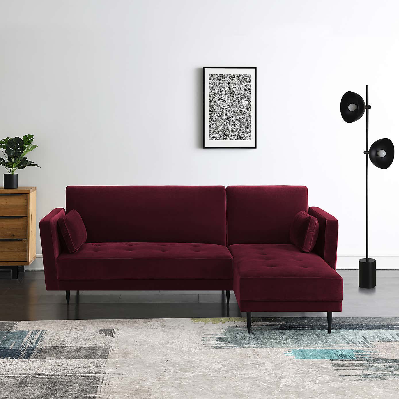 Selassi Velvet 3 Seater Corner Sofa Bed