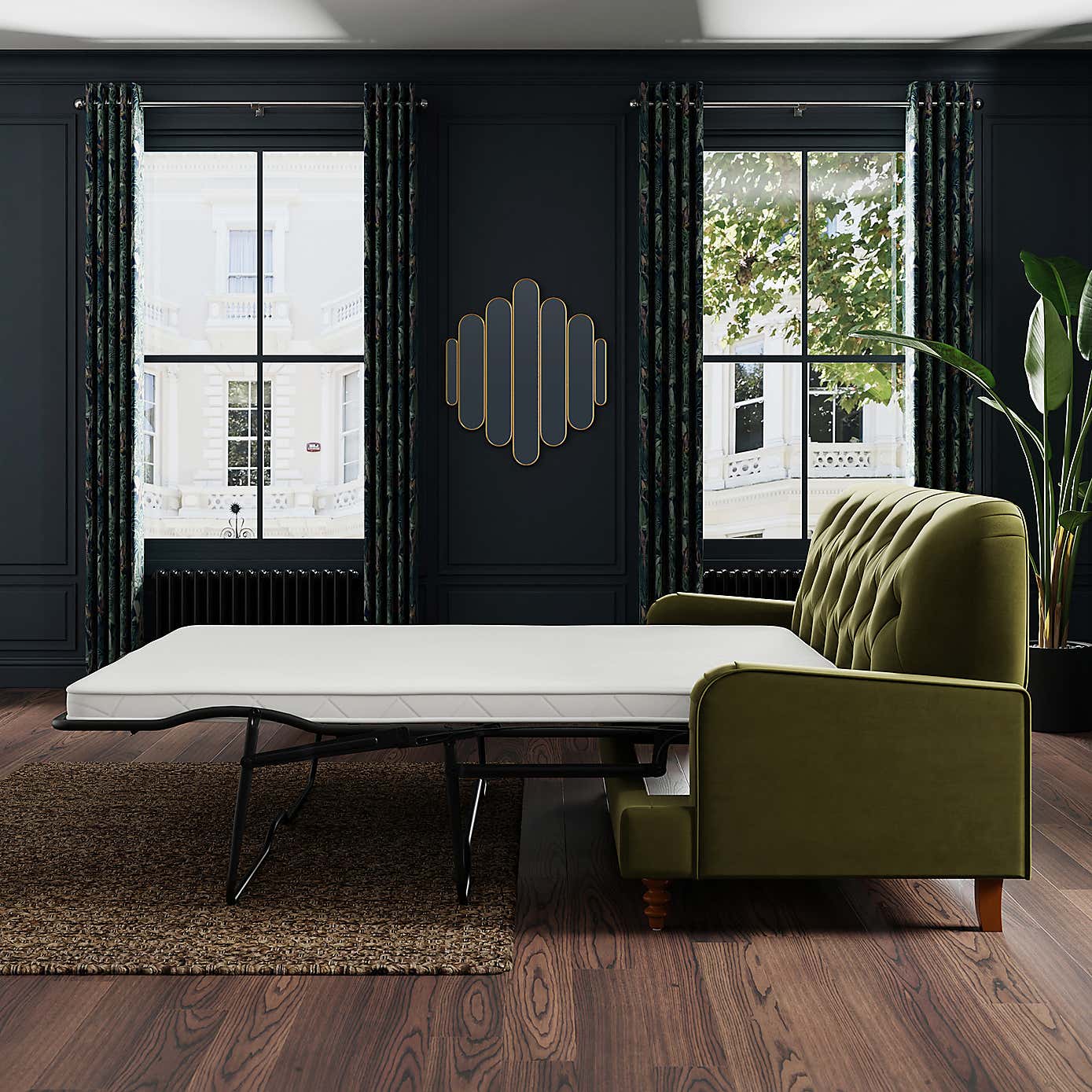 Beatrice Velvet Buttoned 3 Seater Double Sofa Bed