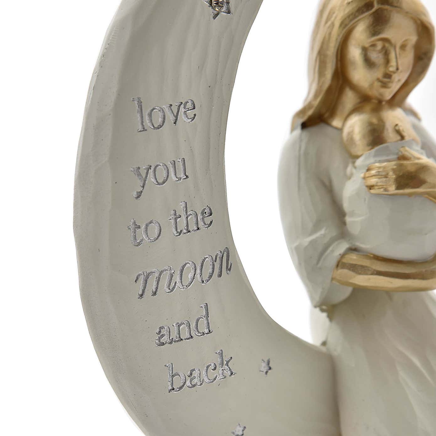 Bambino Mother and Baby Sitting on Moon Figurine "Love You"