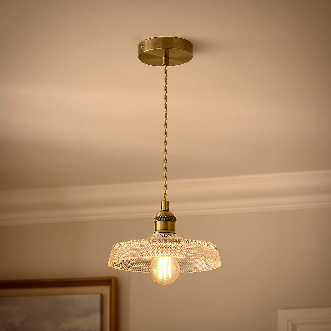 Churchgate Shilton Pressed Glass Adjustable Pendant Light