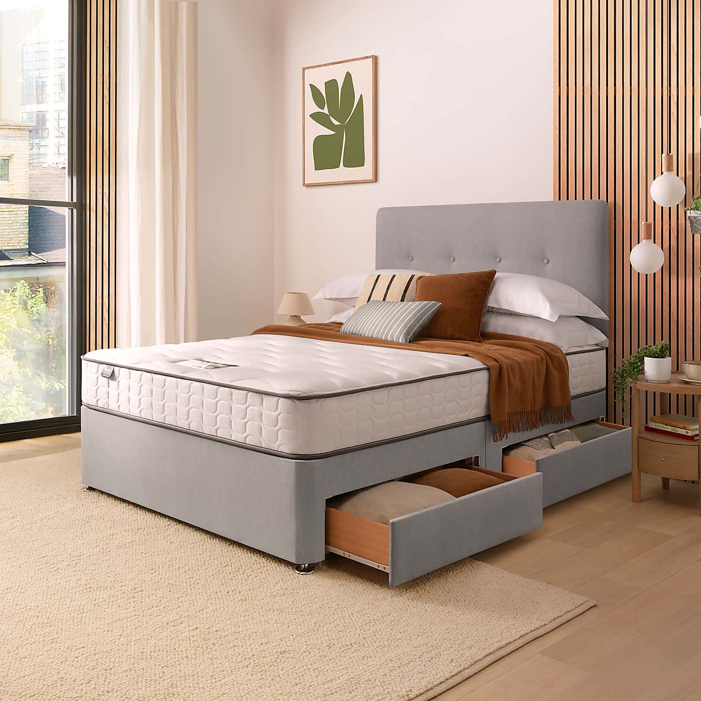 Silentnight 2 Drawer Divan Bed With Fabric Francisco Headboard