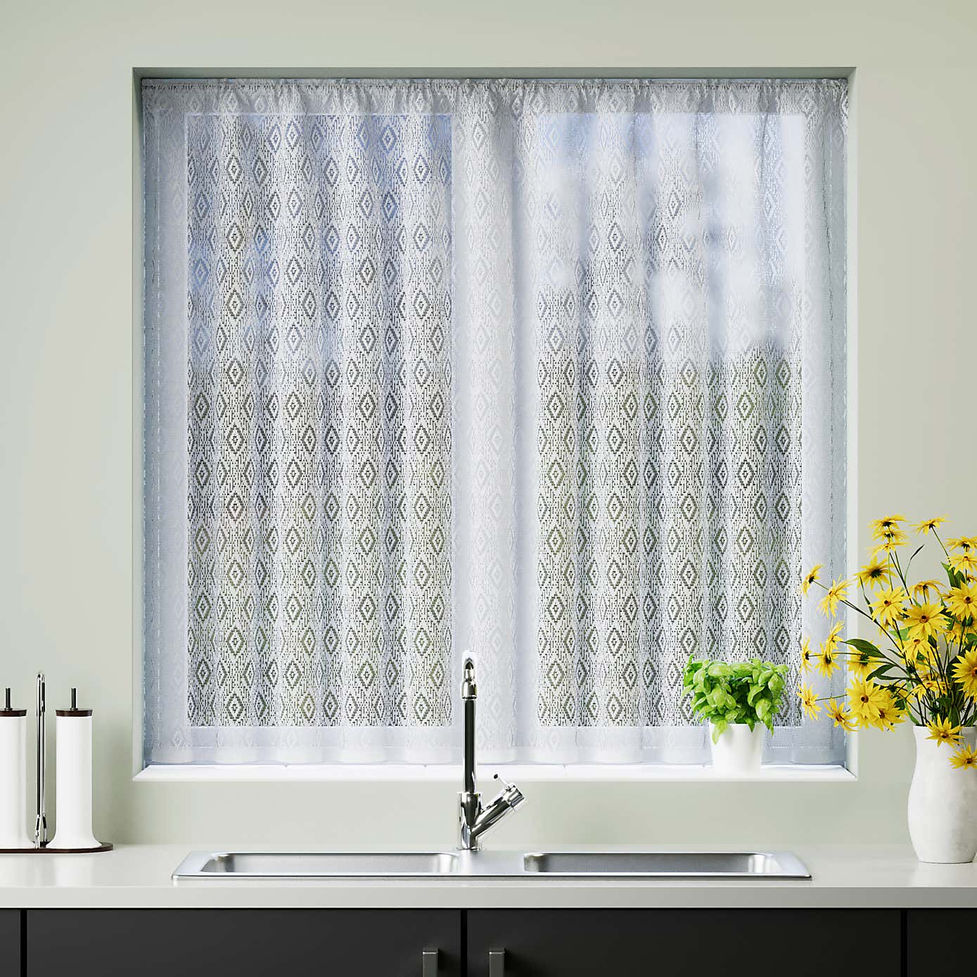 Geometric Diamond Slot Top Net Curtain
