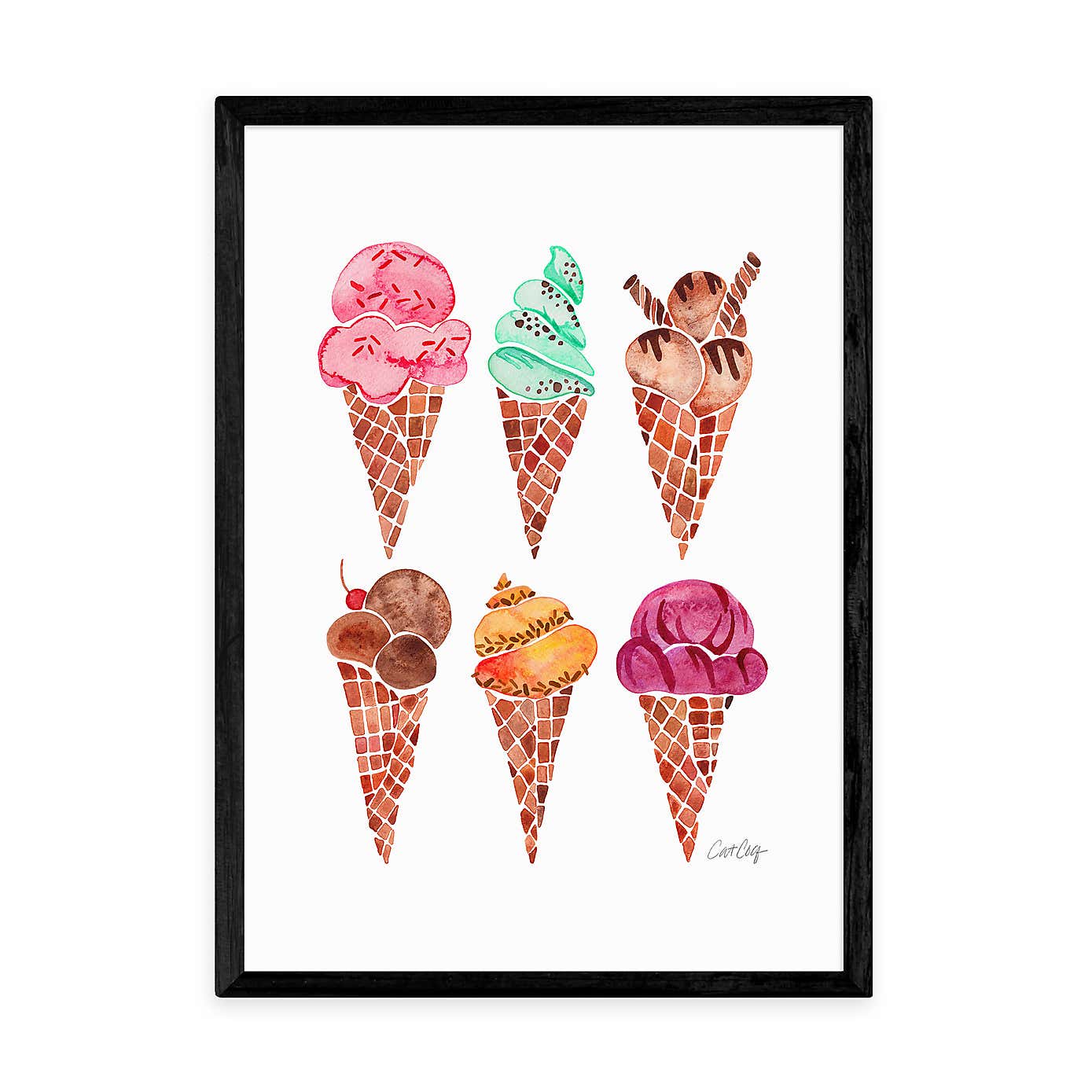 East End Prints Rainbow Ice Cream Cones Print
