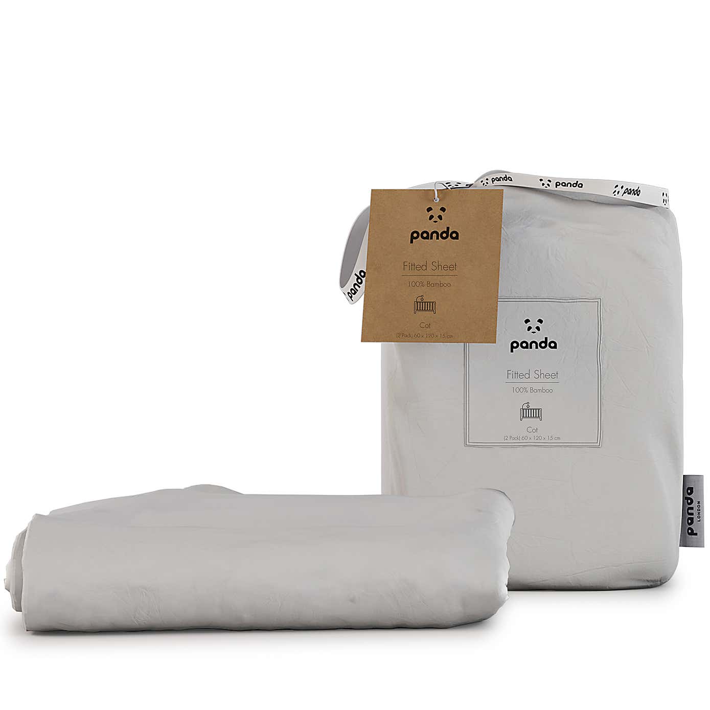 Pack of 2 Panda Kid's Bamboo White Cot Fitted Sheets