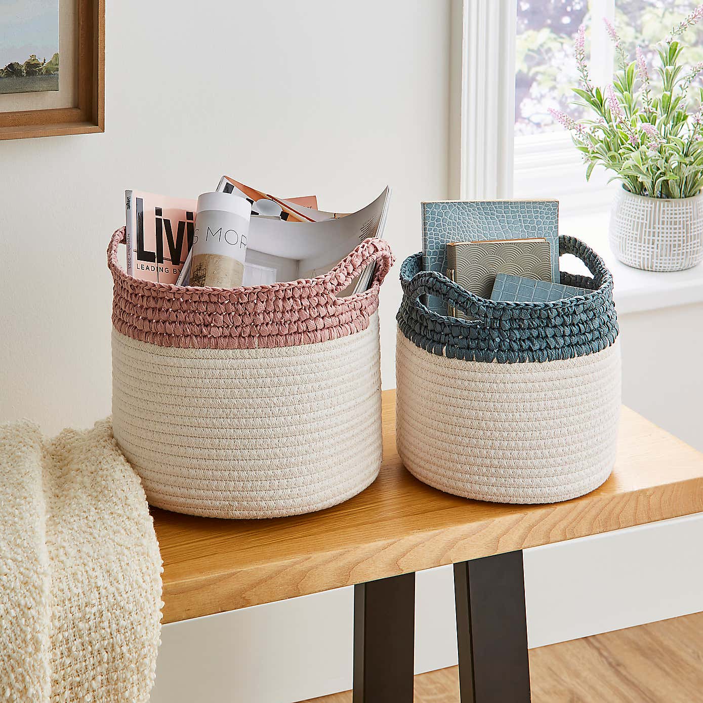 Set of 2 Crochet Effect Storage Baskets