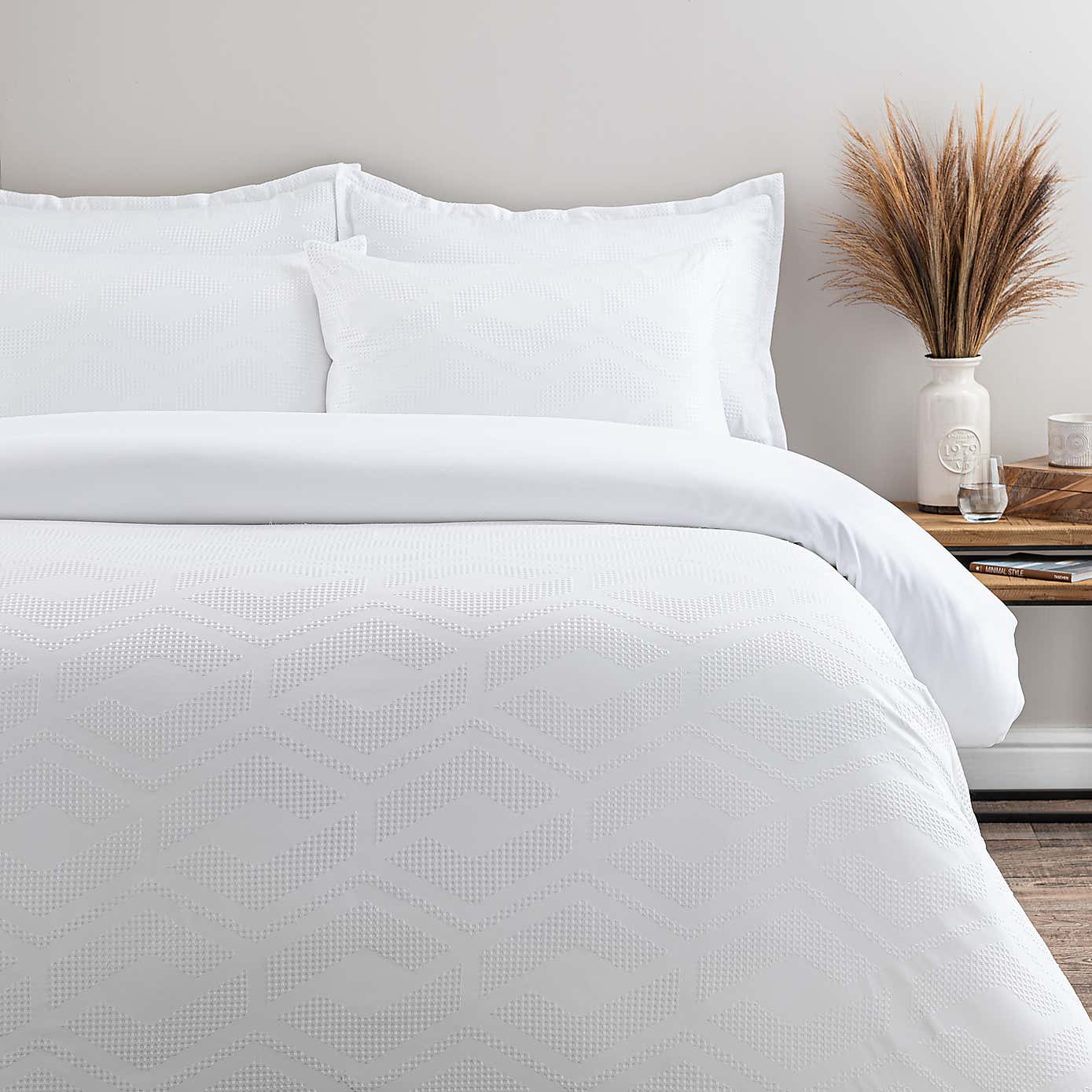 Croston Waffle White Duvet Cover and Pillowcase Set