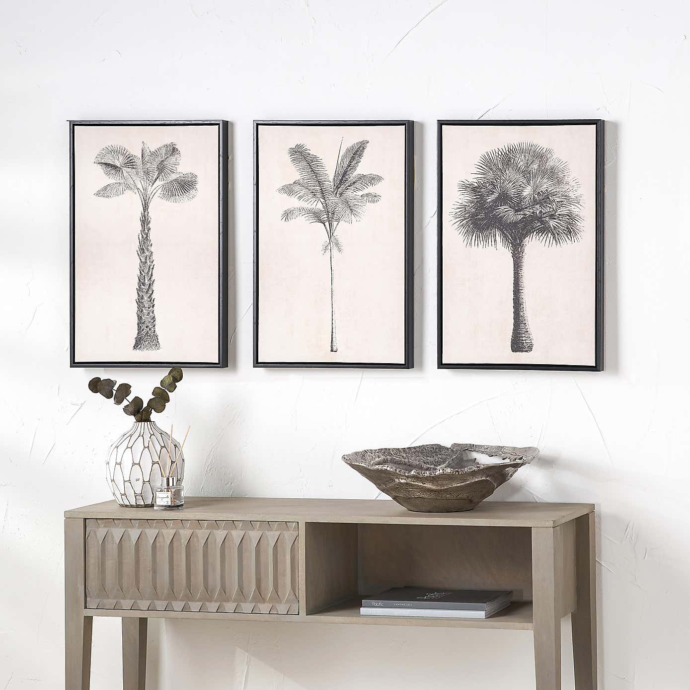 Set of 3 Monochrome Palm Print Framed Canvases