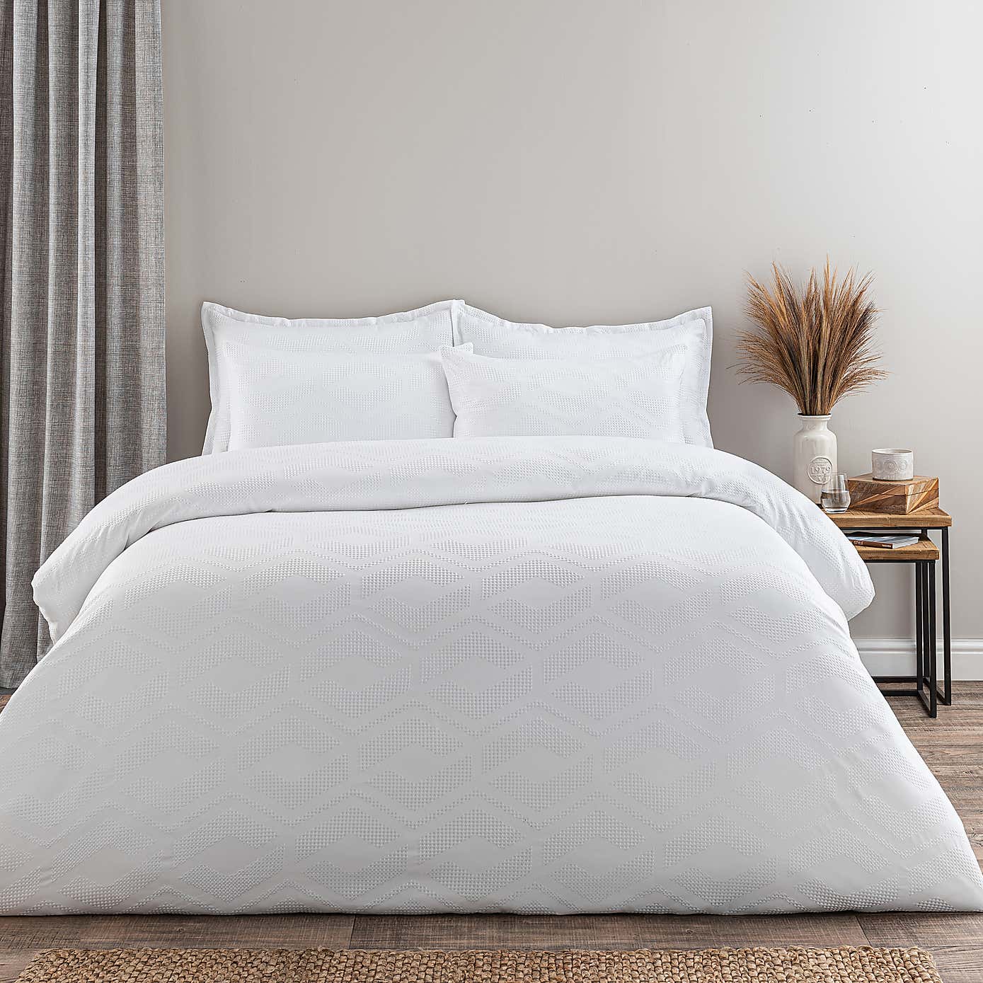 Croston Waffle White Duvet Cover and Pillowcase Set