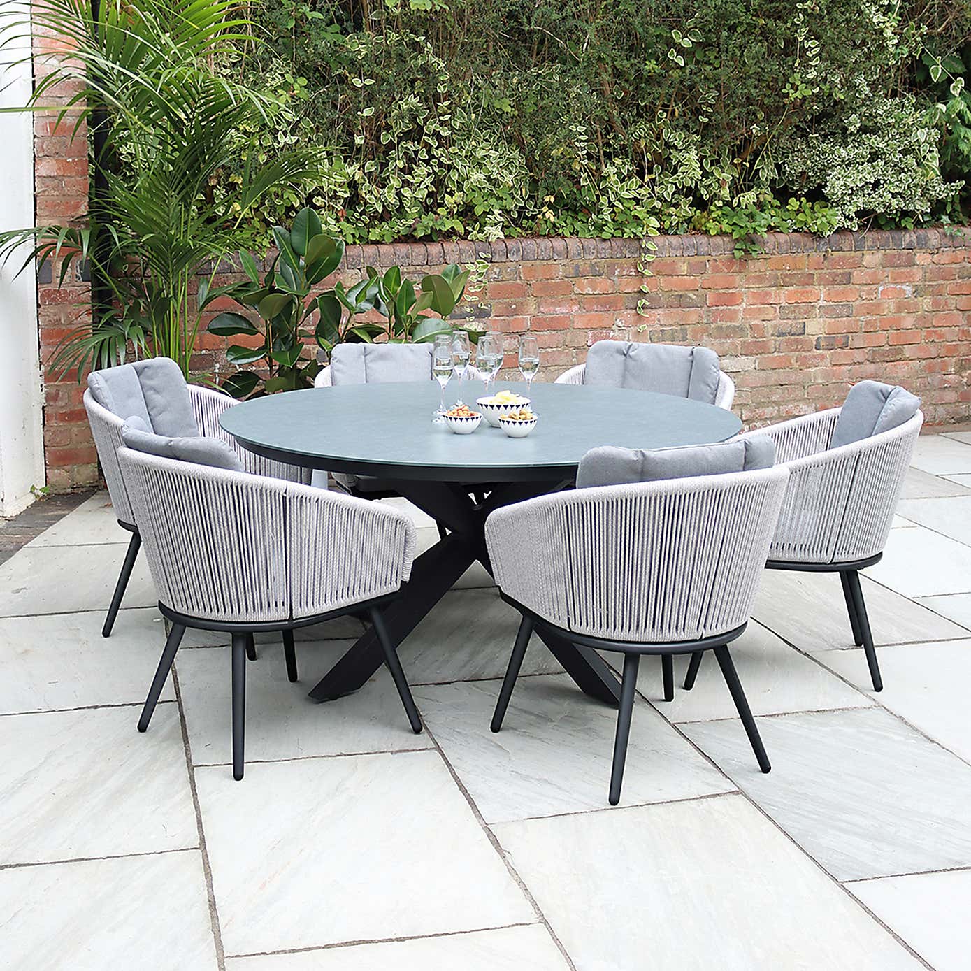 A.Mir Aspen Ceramic Top Outdoor Dining Table with 6 Chairs