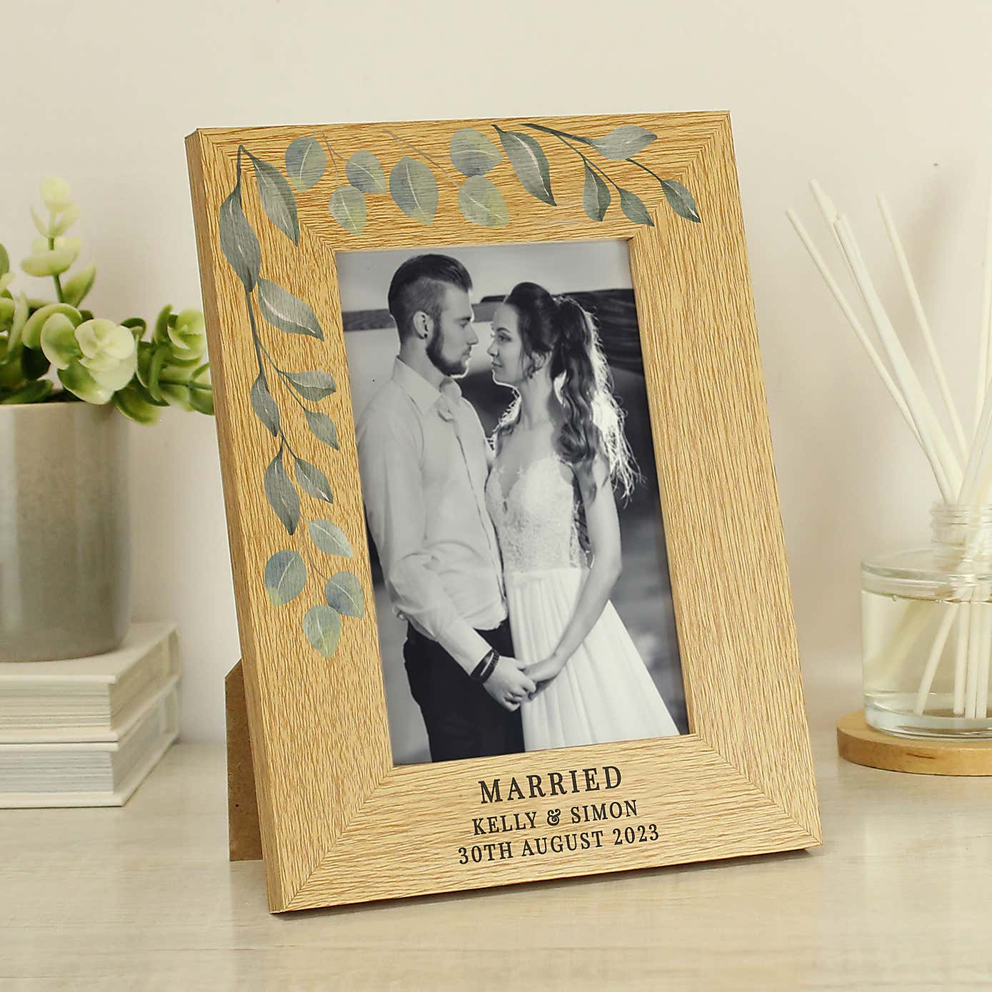 Personalised Botanical Oak Effect Portrait Photo Frame