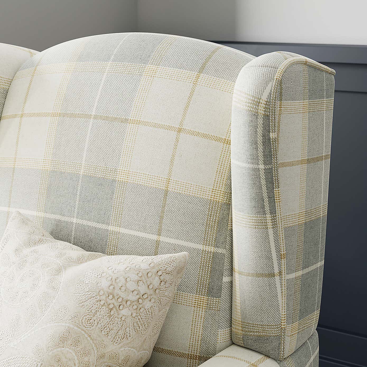 Oswald Check Armchair, Natural Grey