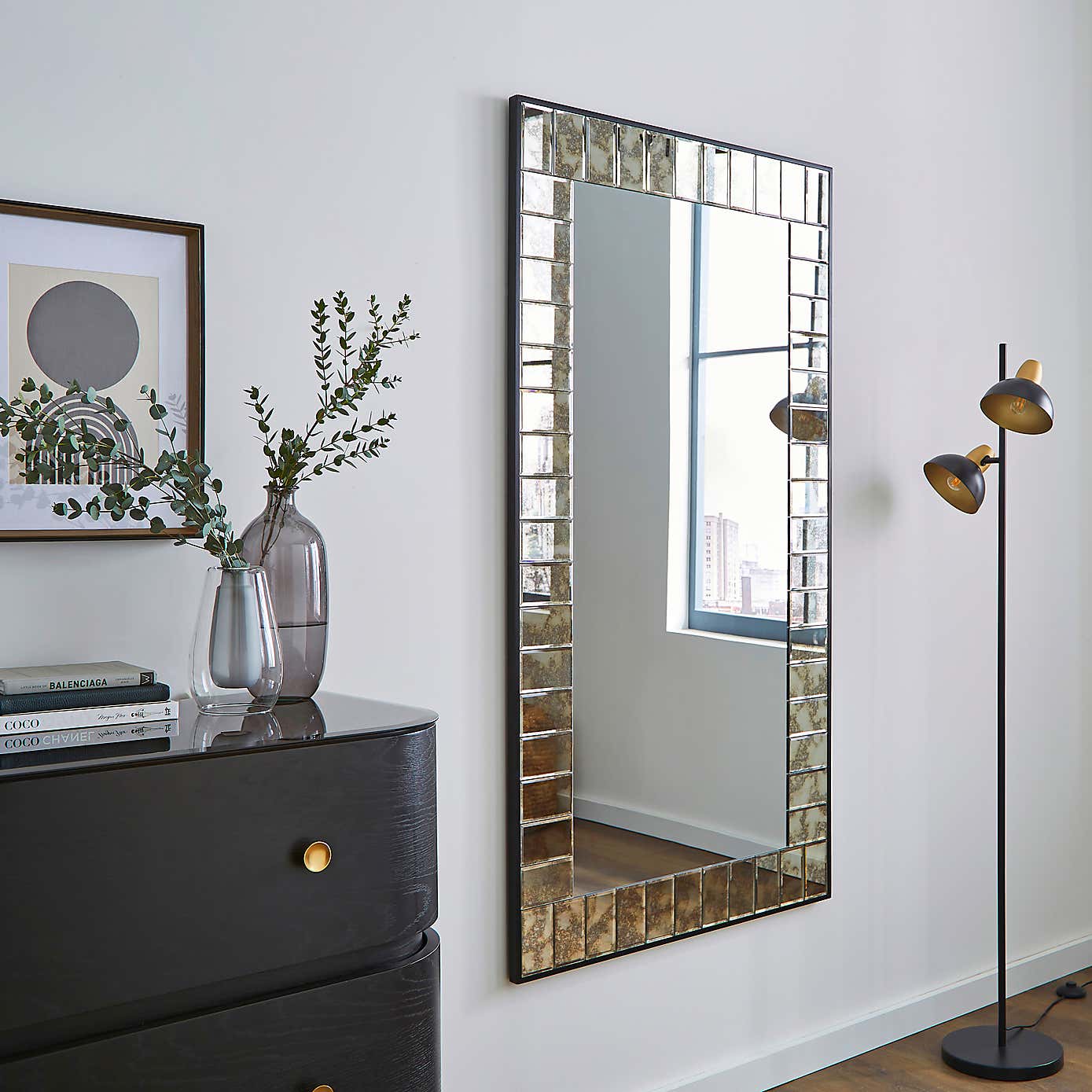 Antique Printed Edge Wall Mirror, 150x80cm