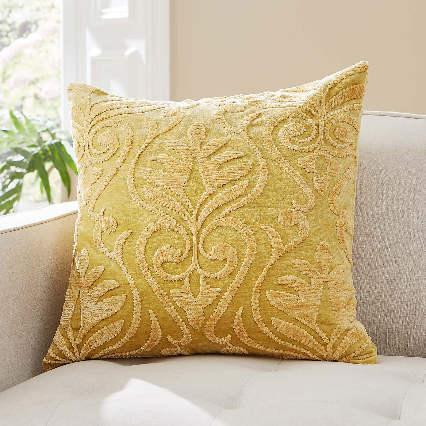Chenille Damask Primrose Cushion