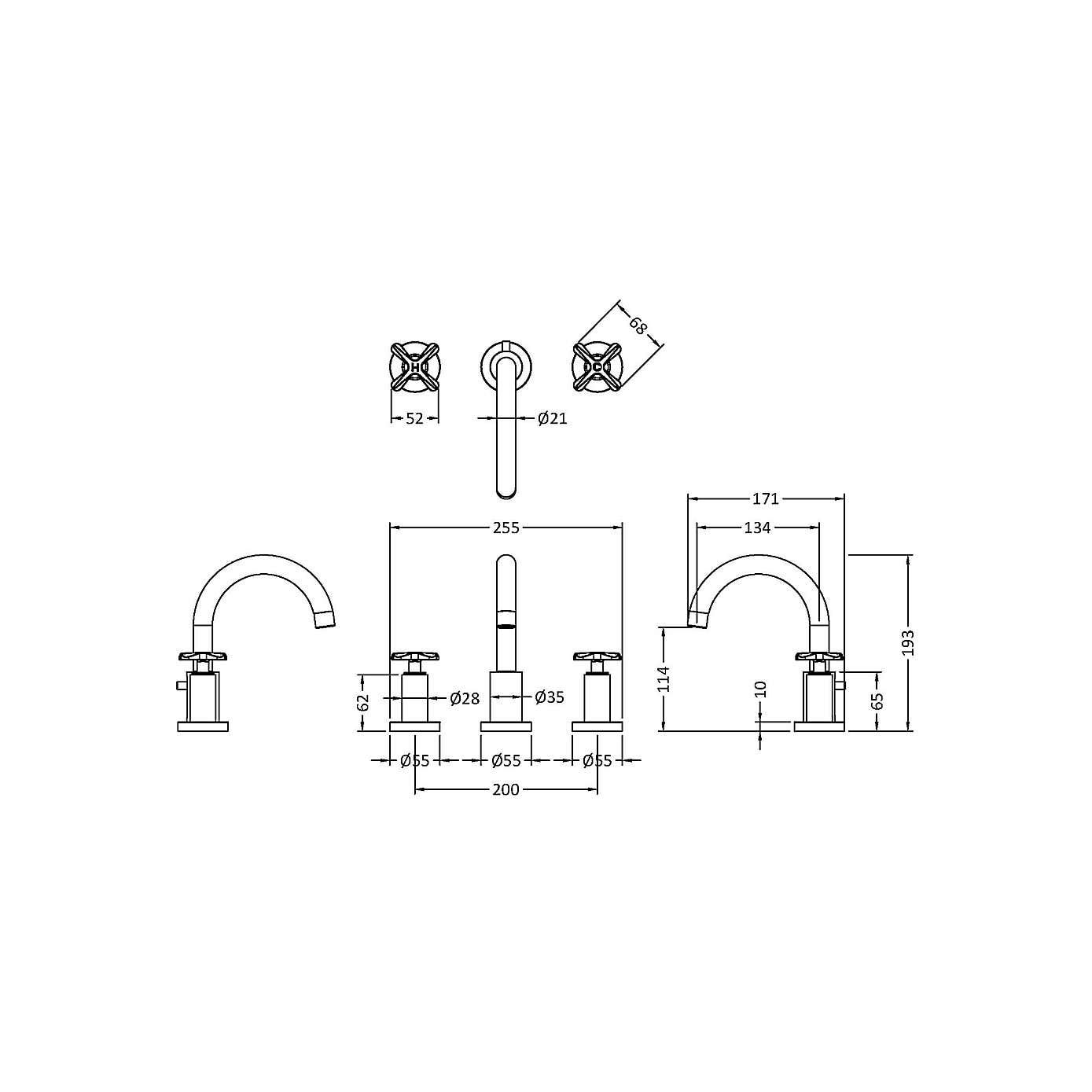 Aztec 3 Tap Hole Basin Mixer Tap