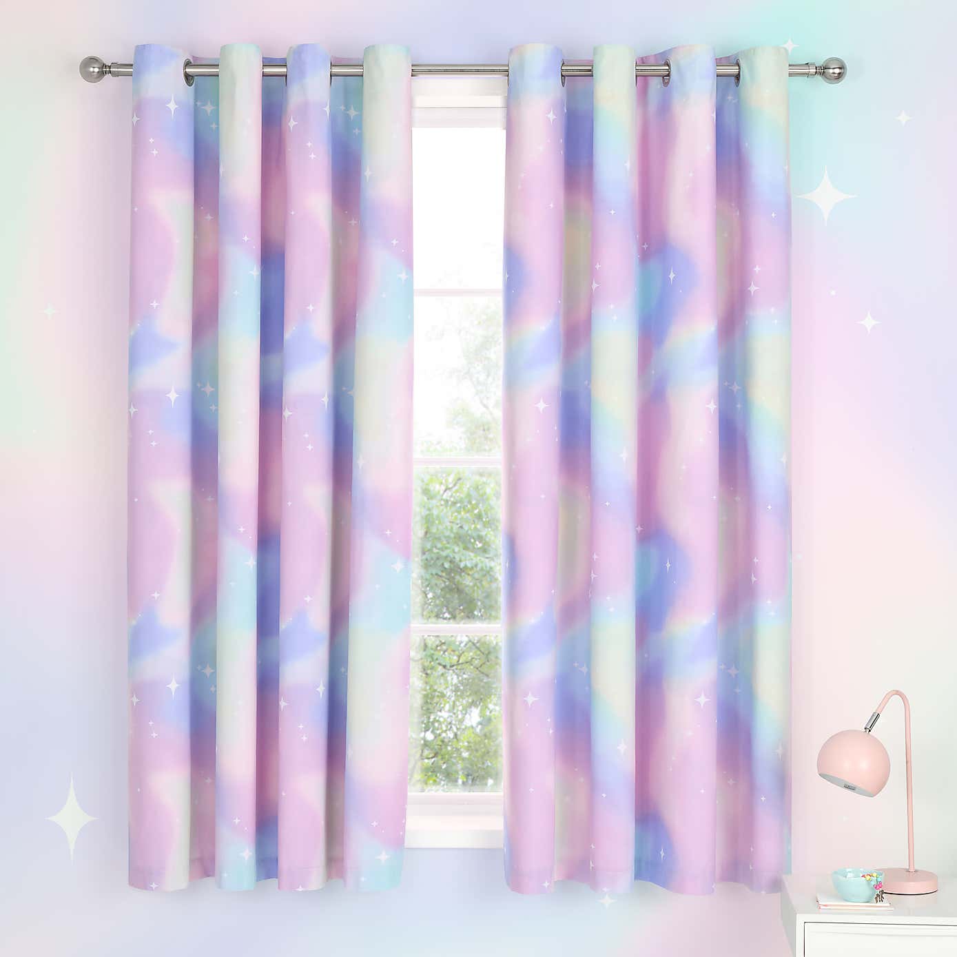 Catherine Lansfield White Ombre Stars Eyelet Curtains