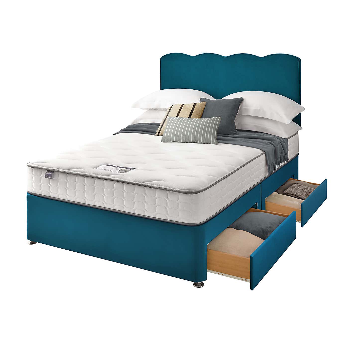 Silentnight 2 Drawer Divan Bed With Velvet Wave Headboard