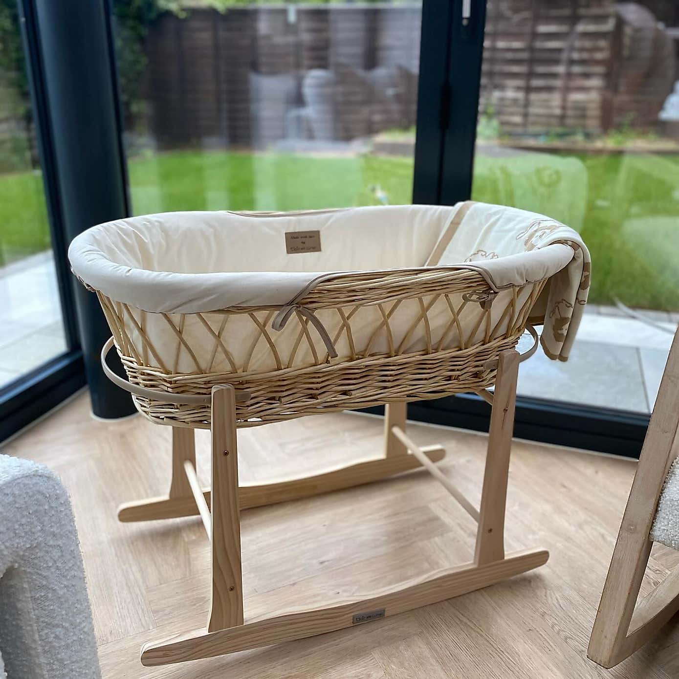 Clair de Lune Organic Wicker Moses Basket With Natural Rocking Stand