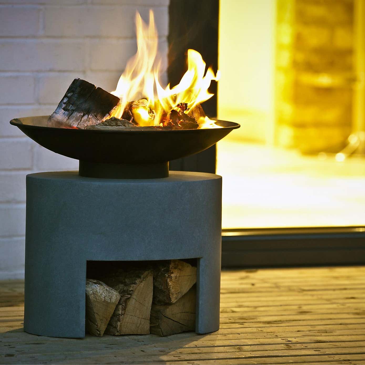 Oval Console Cement Fire Bowl
